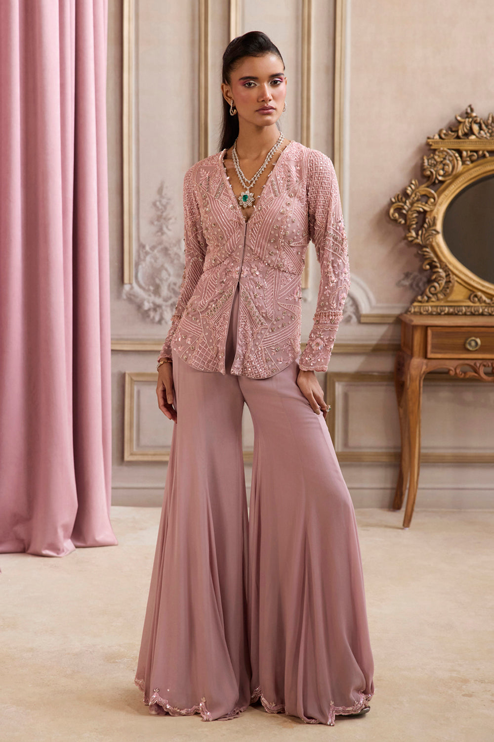 Champagne Rose Peplum With Pants Set