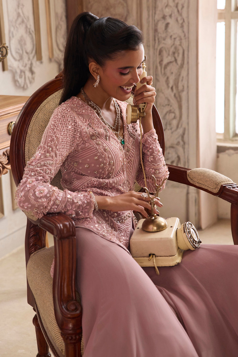 Champagne Rose Peplum With Pants Set