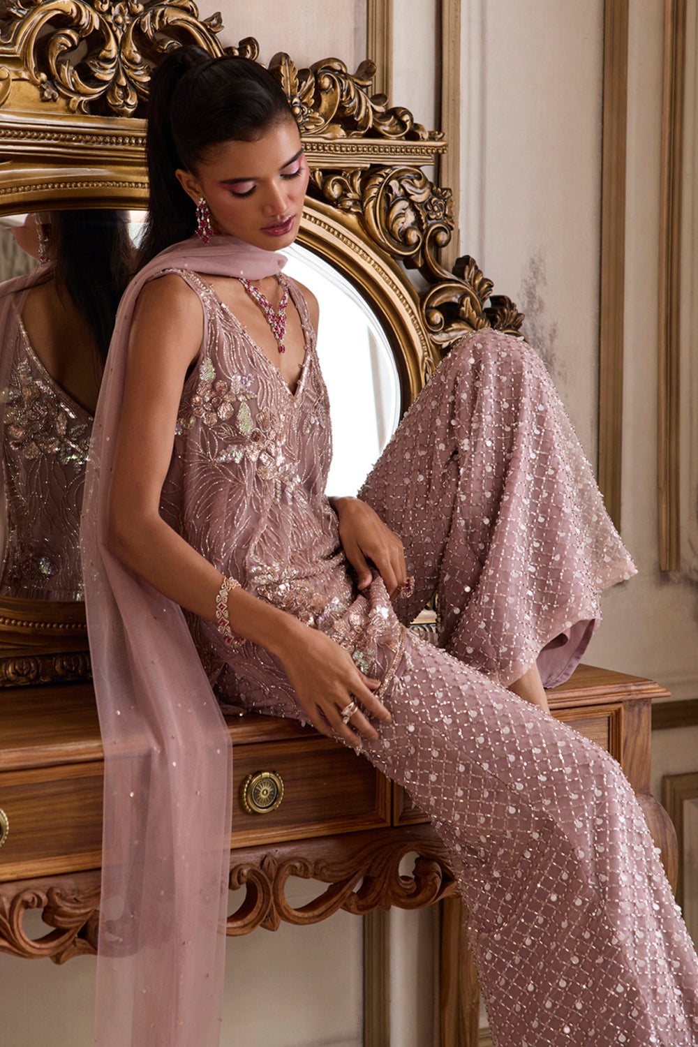 Champagne Rose Kurta And Pants Set
