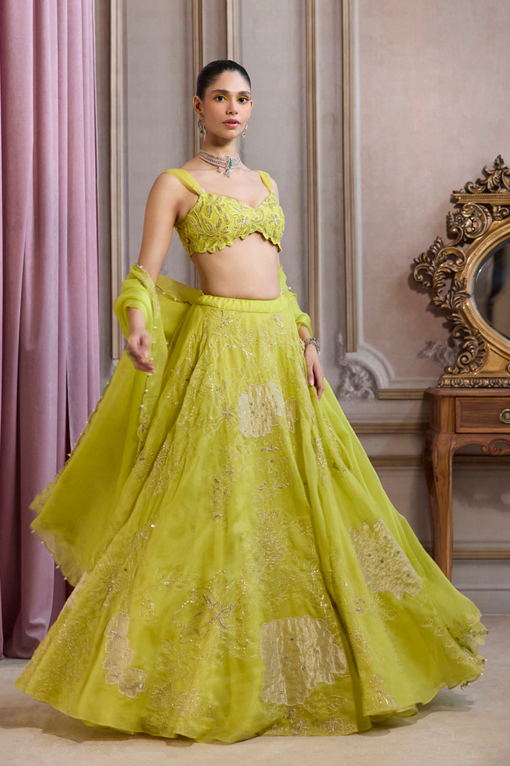 Neon Green Organza Lehenga Set