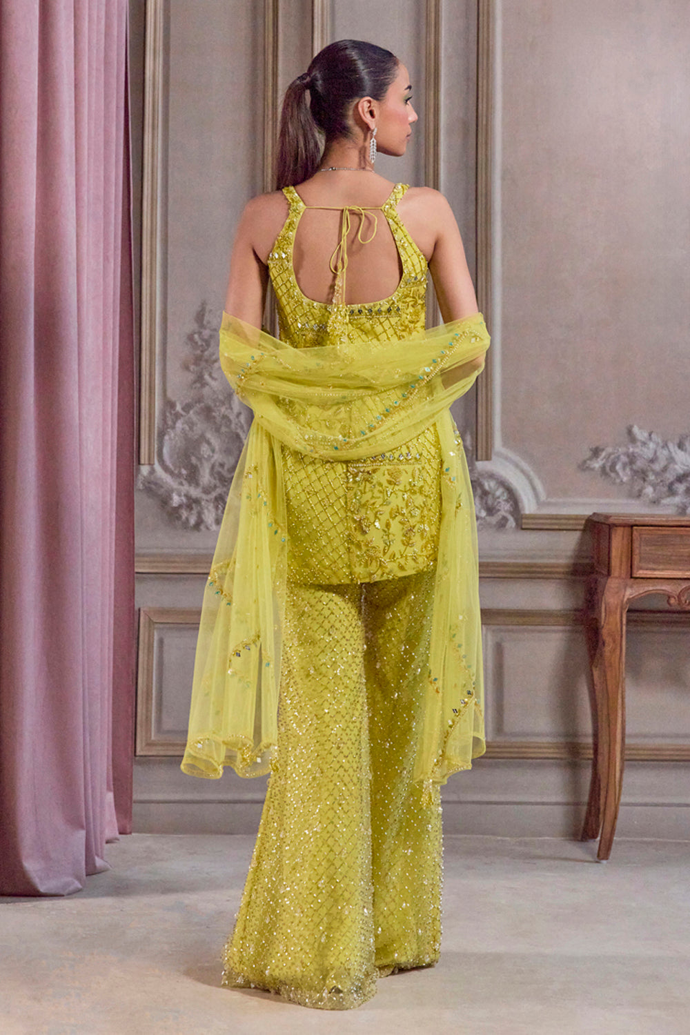 Neon Green Short Kurta And Pants Set