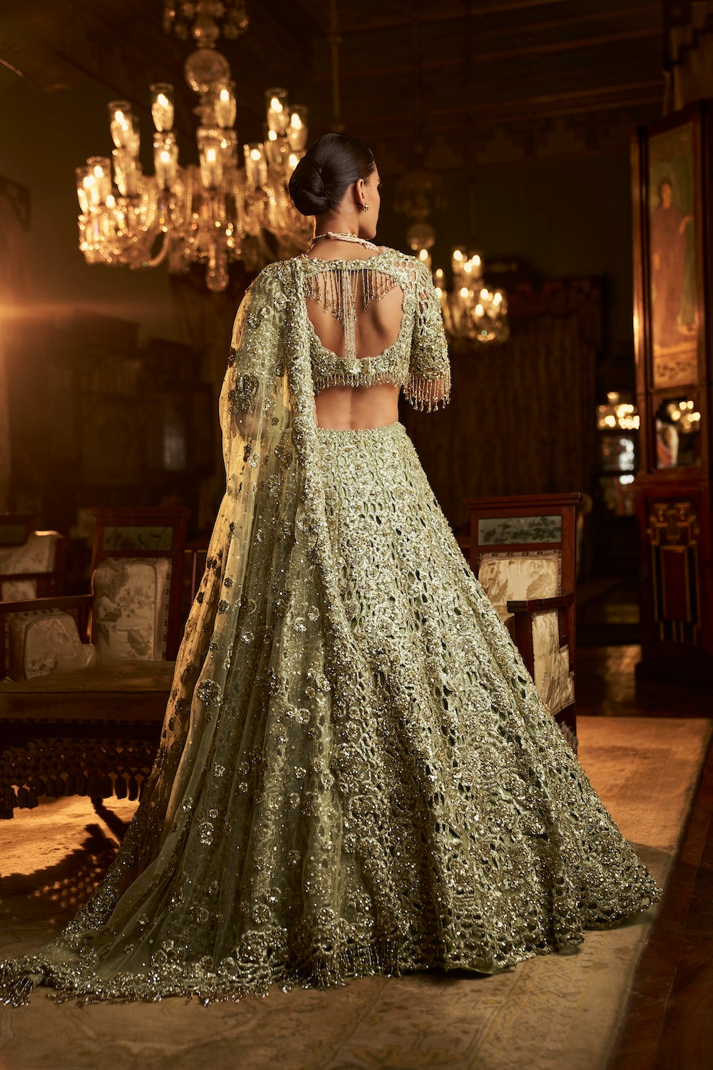 Sage Green Cut Work Lehenga Set