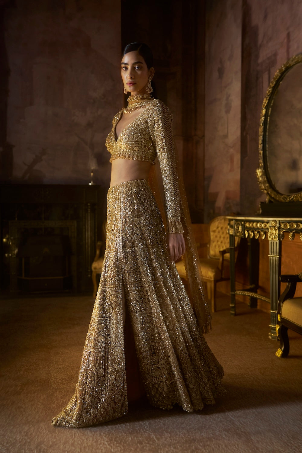 Gold Slit Skirt Set