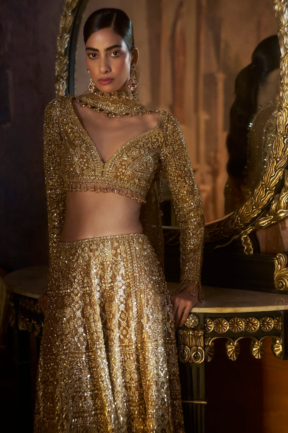 Gold Slit Skirt Set