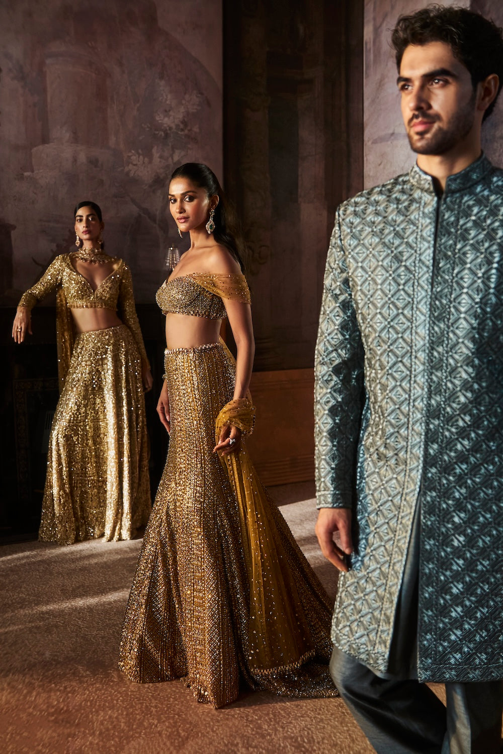 Gold Slit Skirt Set