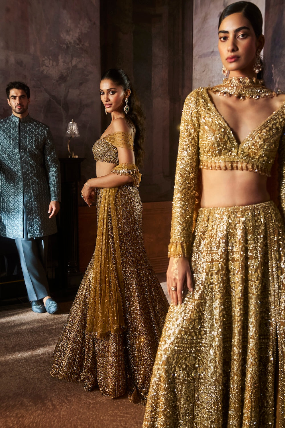 Gold Slit Skirt Set