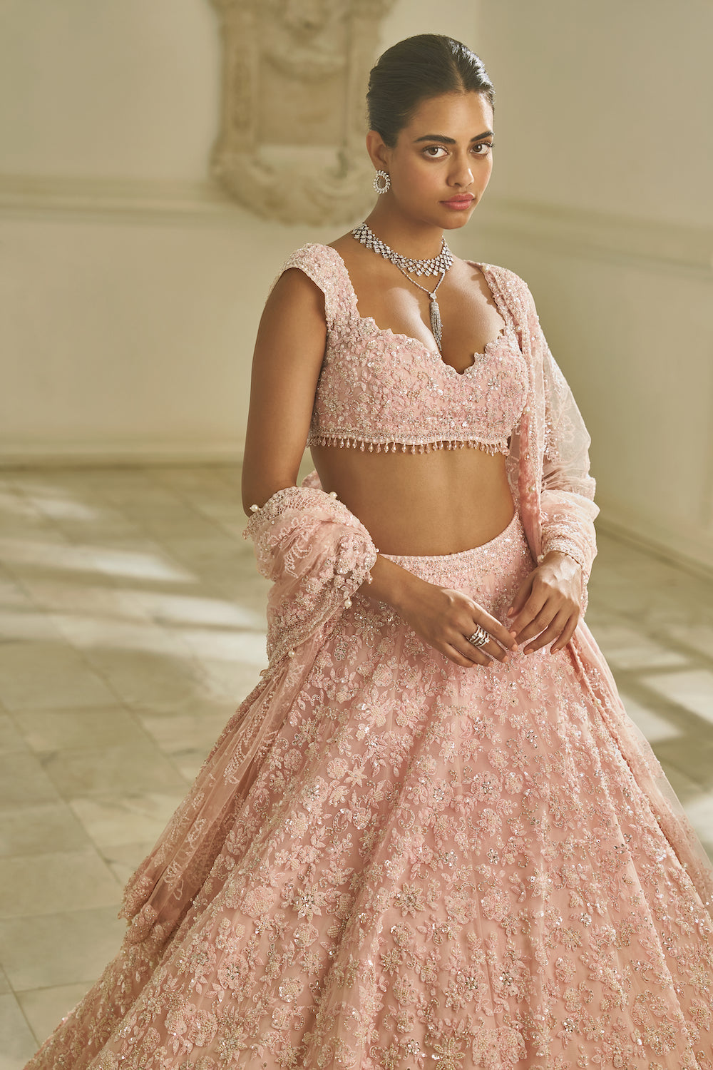 Powder Pink Floral Lehenga Set