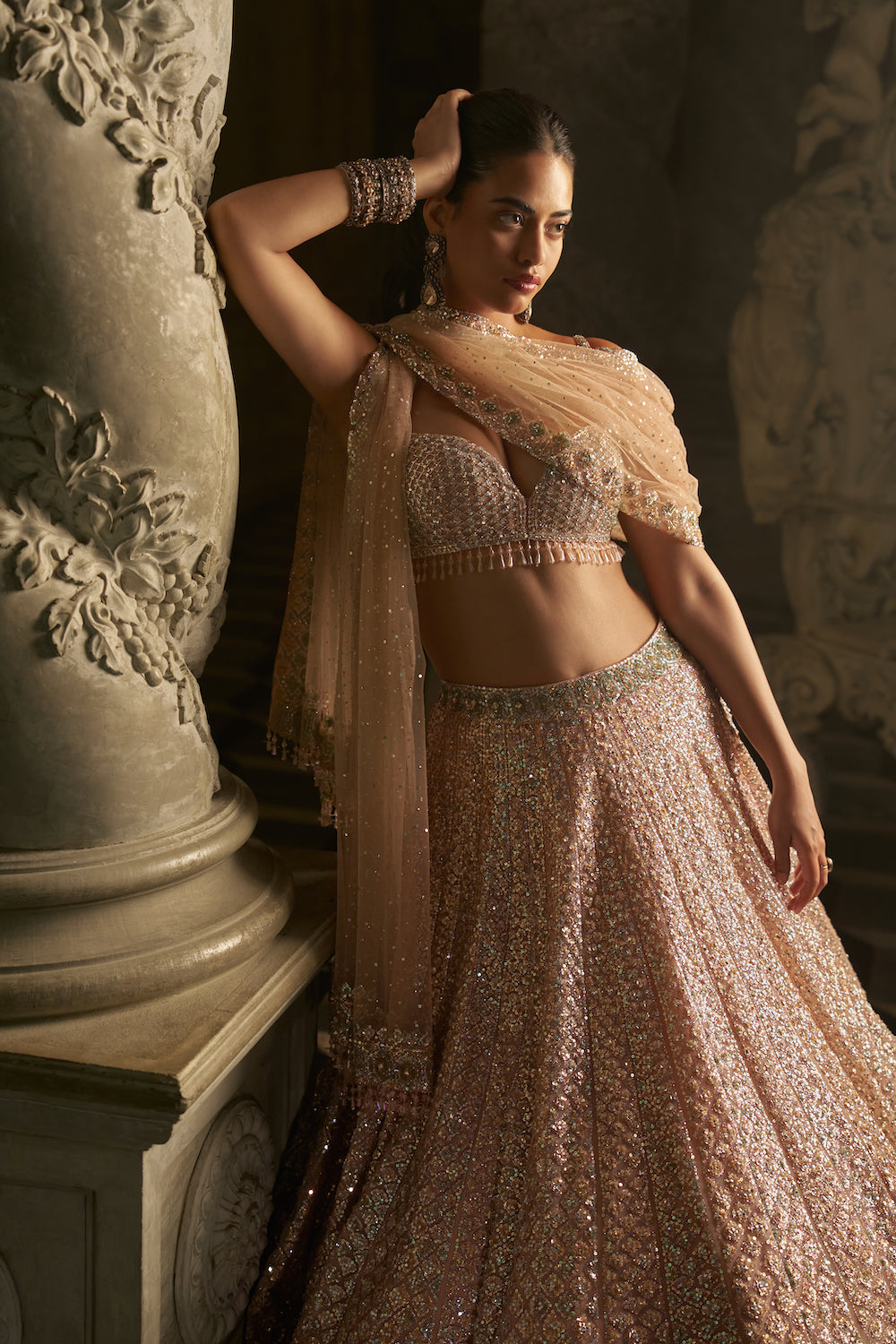 Powder Peach Sequin Lehenga Set