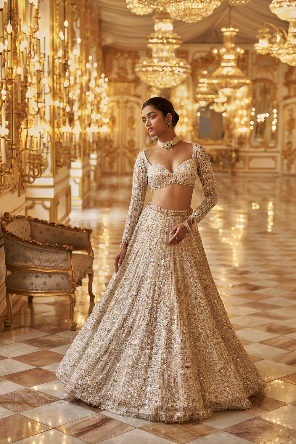 Ivory Gold Sequin Lehenga Set