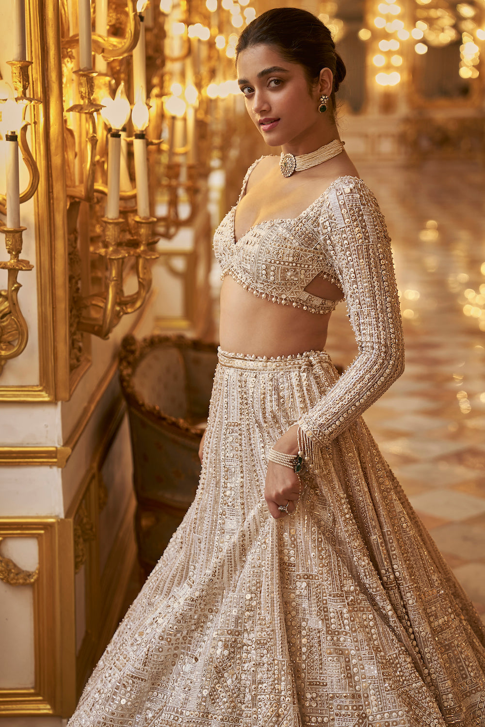 Ivory Gold Sequin Lehenga Set