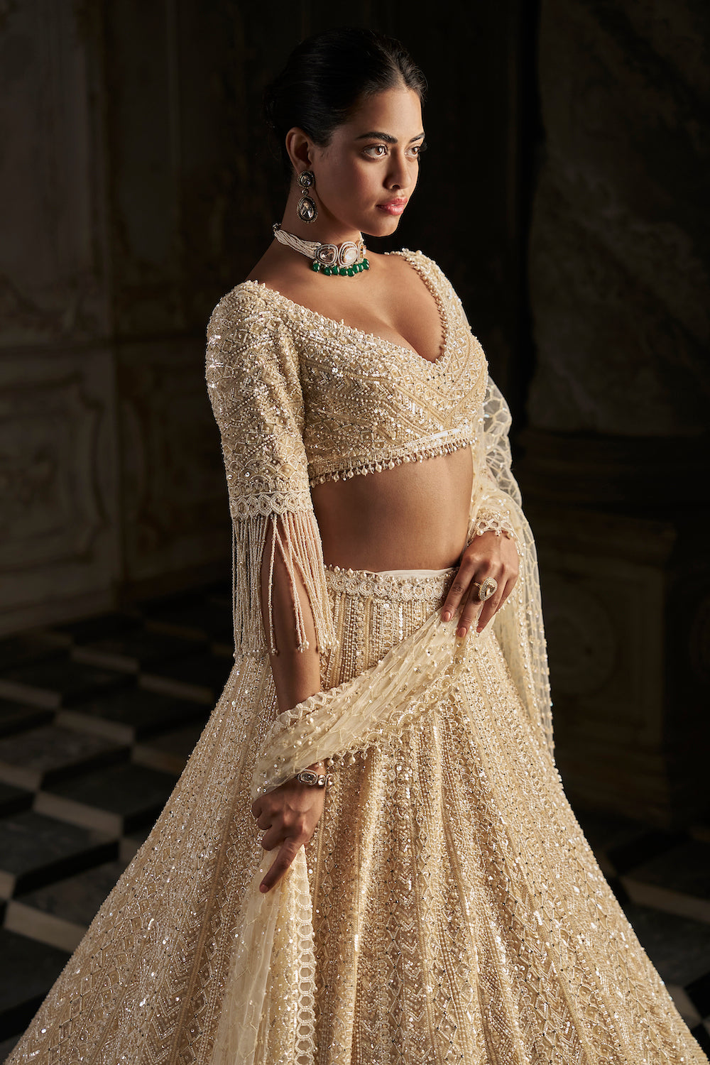 Cream Pearl Lehenga Set