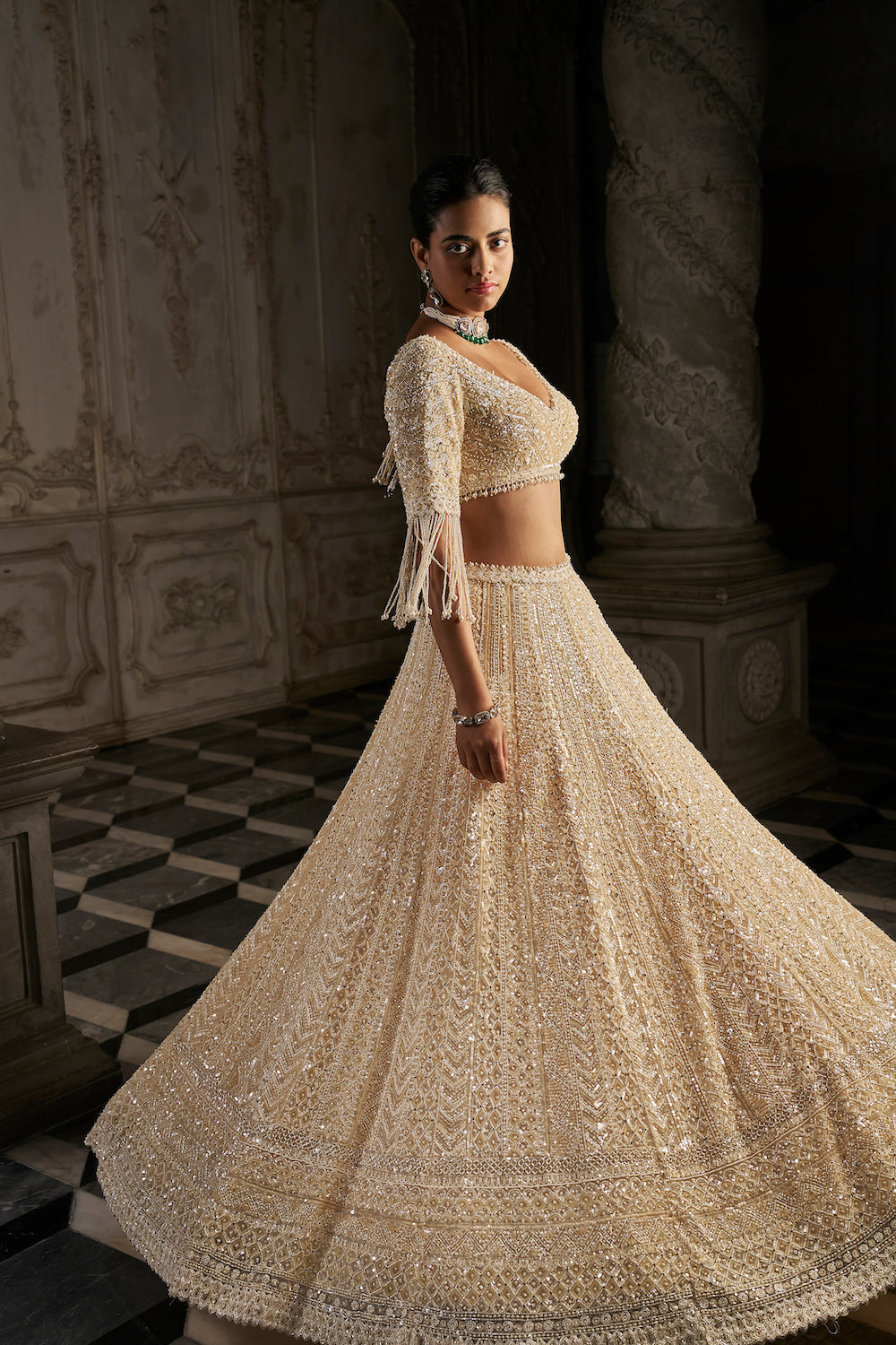 Cream Pearl Lehenga Set