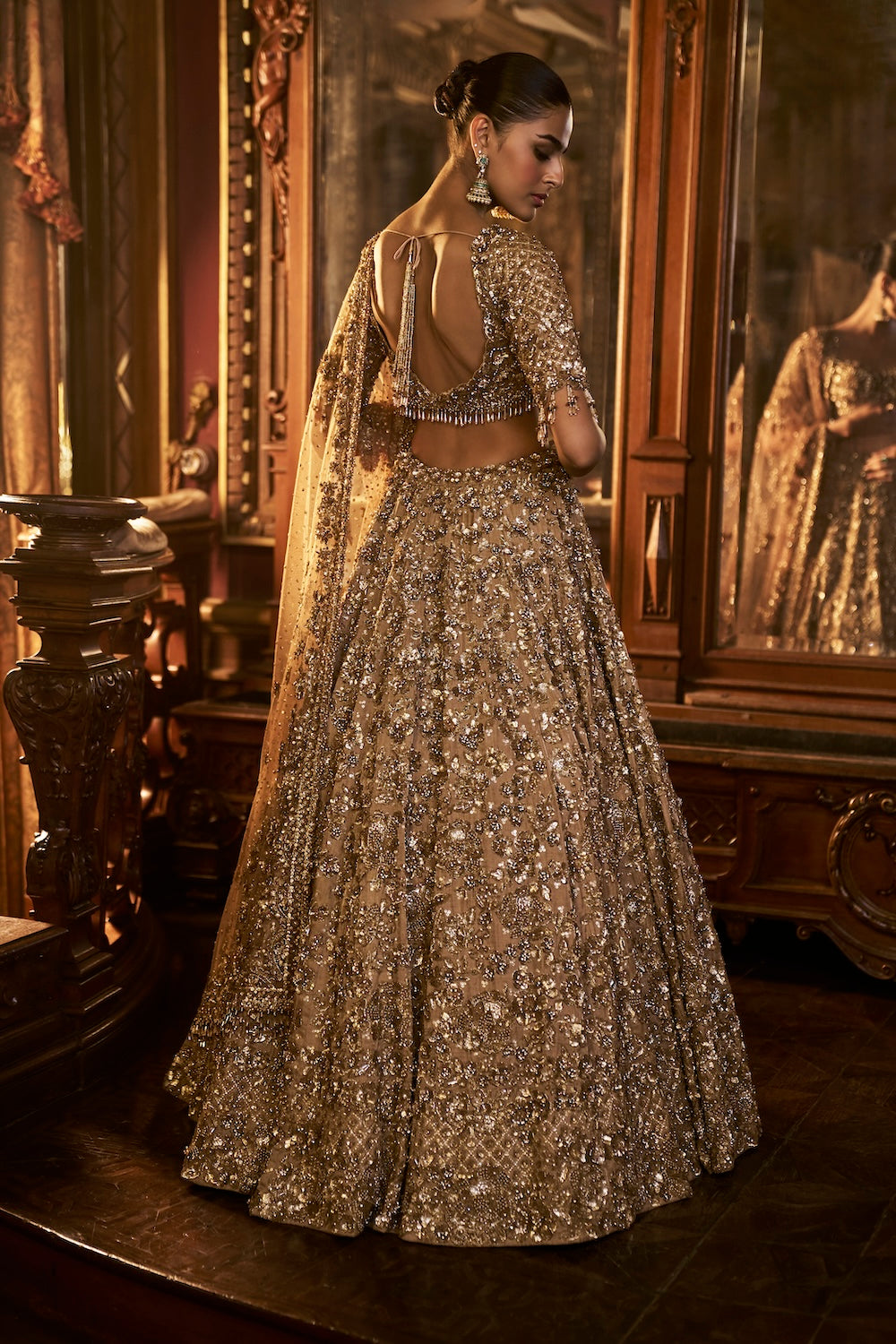 Antique Gold Tissue Lehenga Set