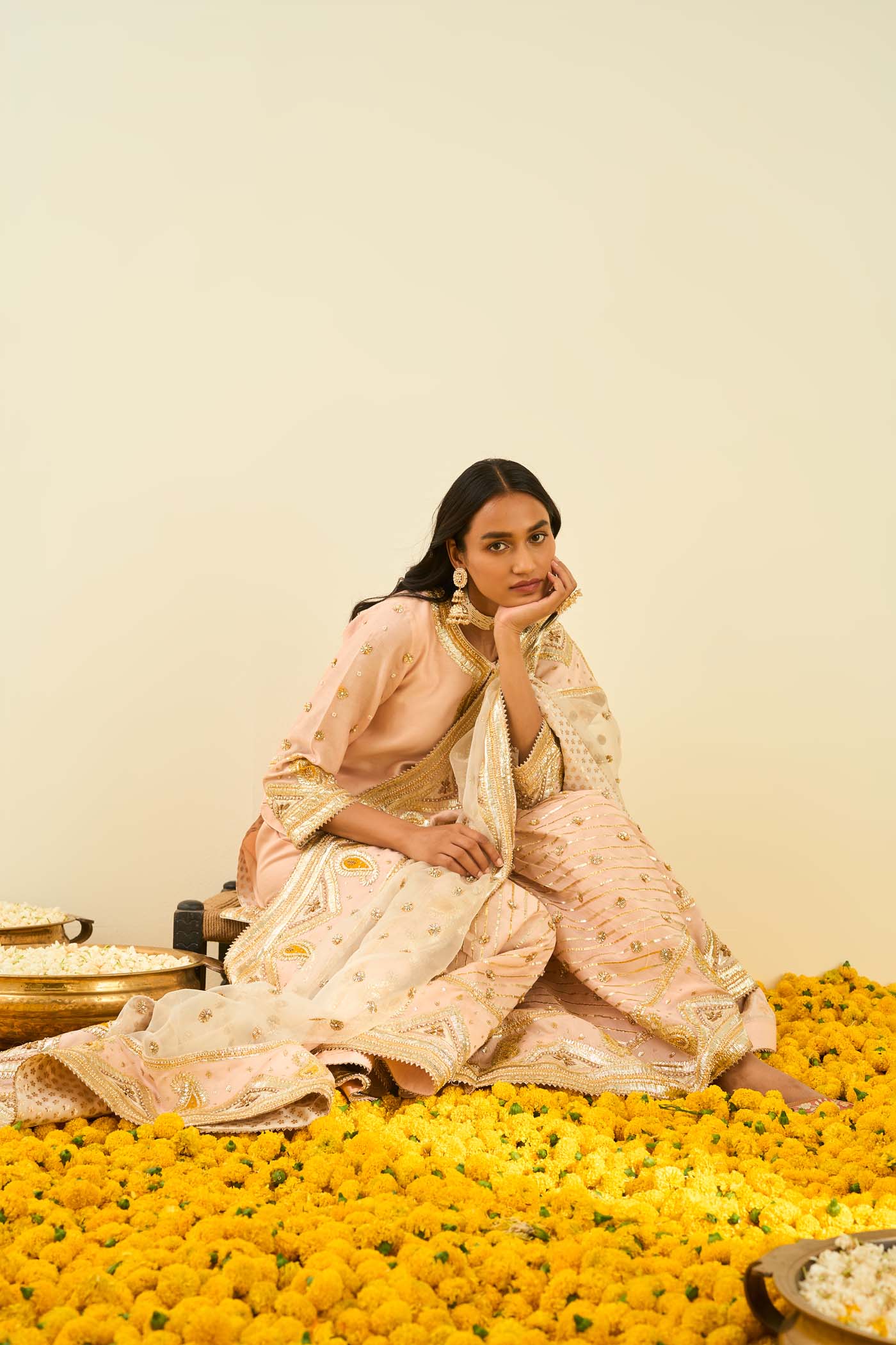 Shafna- Rosepink Short Kurta With Garara And Dupatta