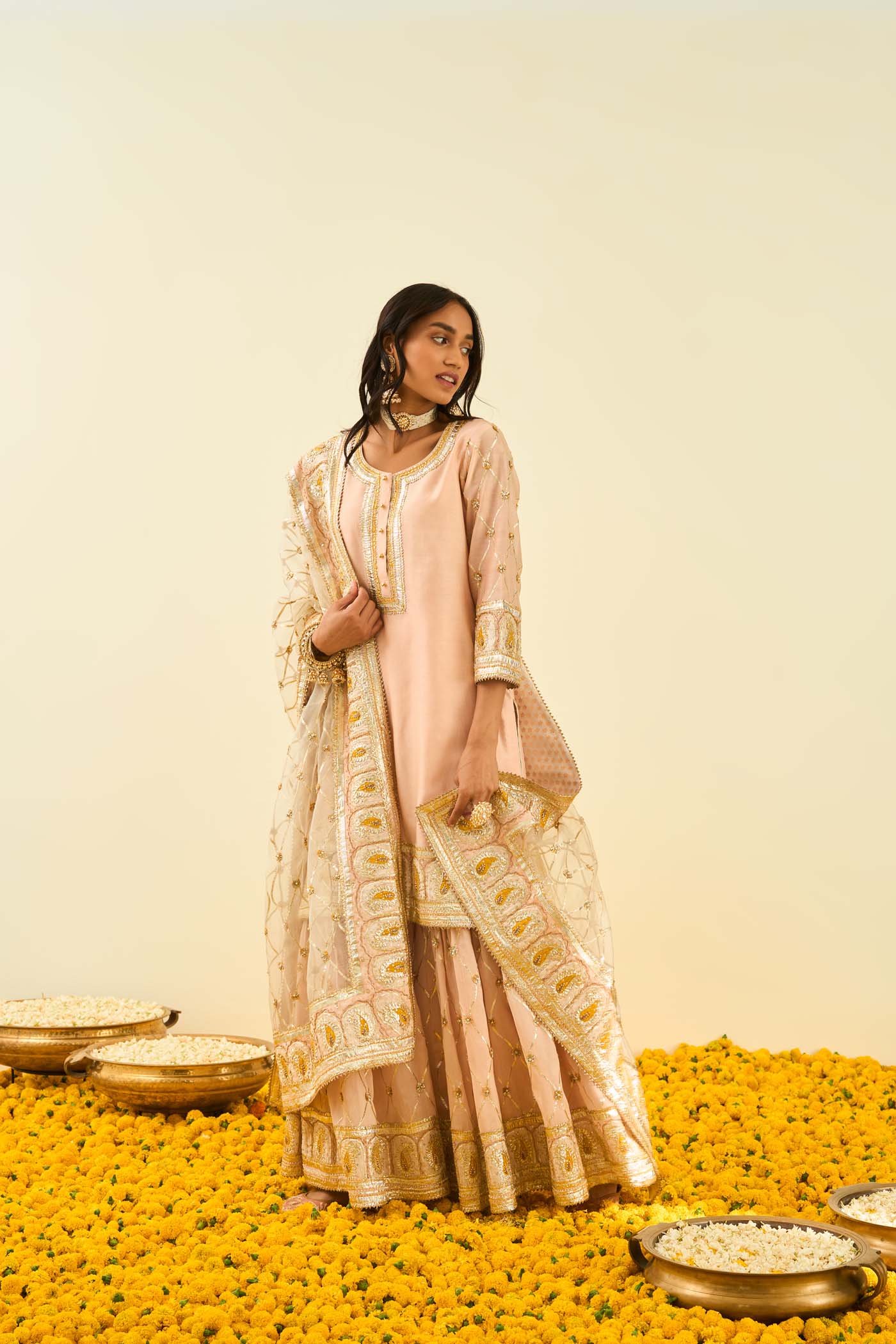 Shabina- Rosepink Short Kurta With Garara And Dupatta