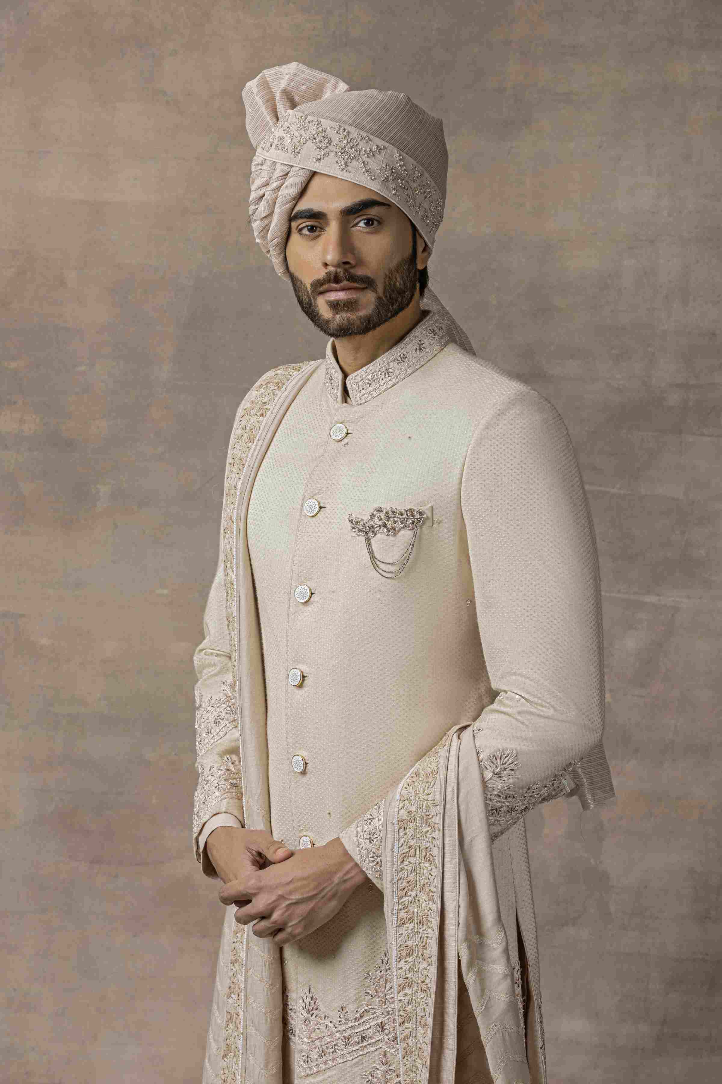Peach Sherwani With Thread Work
