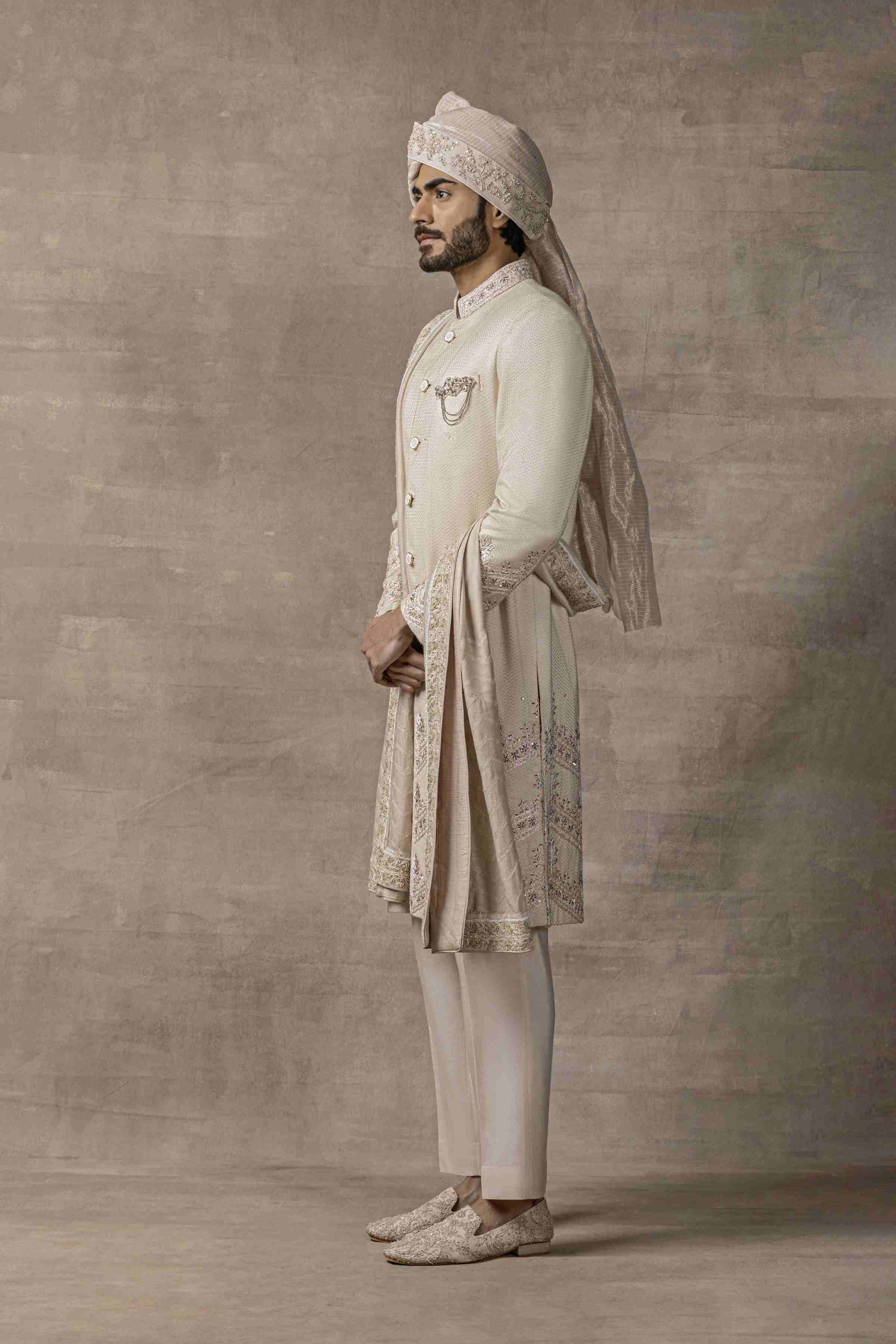 Peach Sherwani With Thread Work