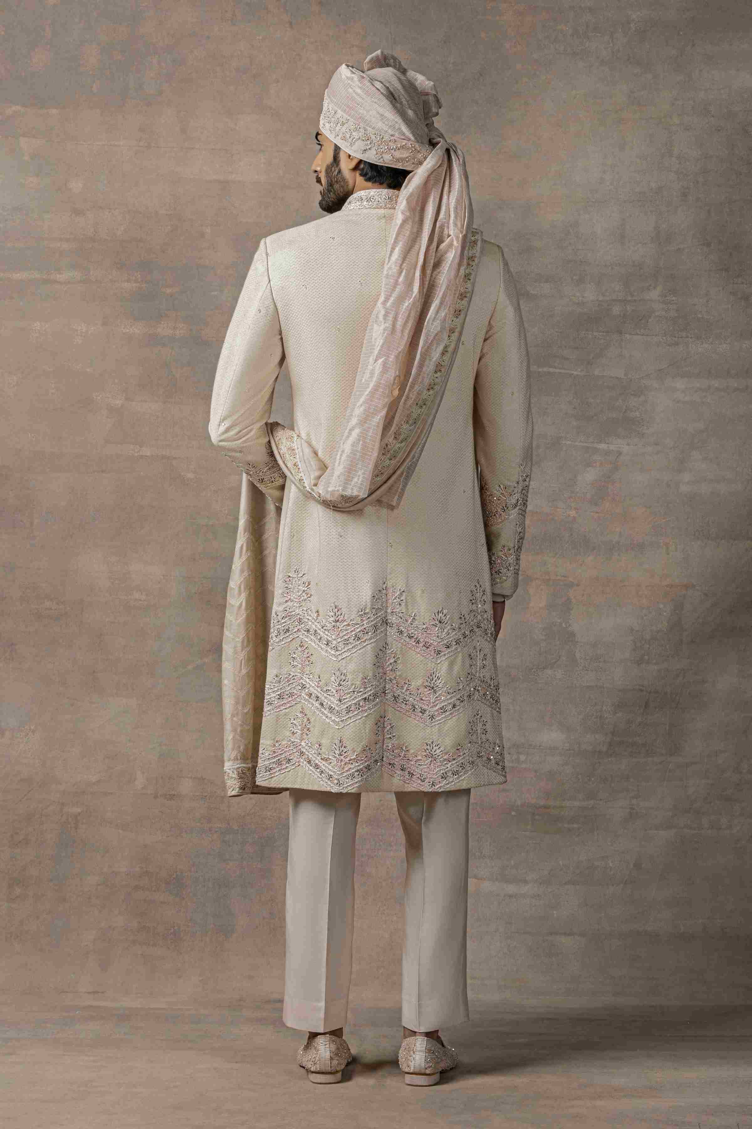 Peach Sherwani With Thread Work