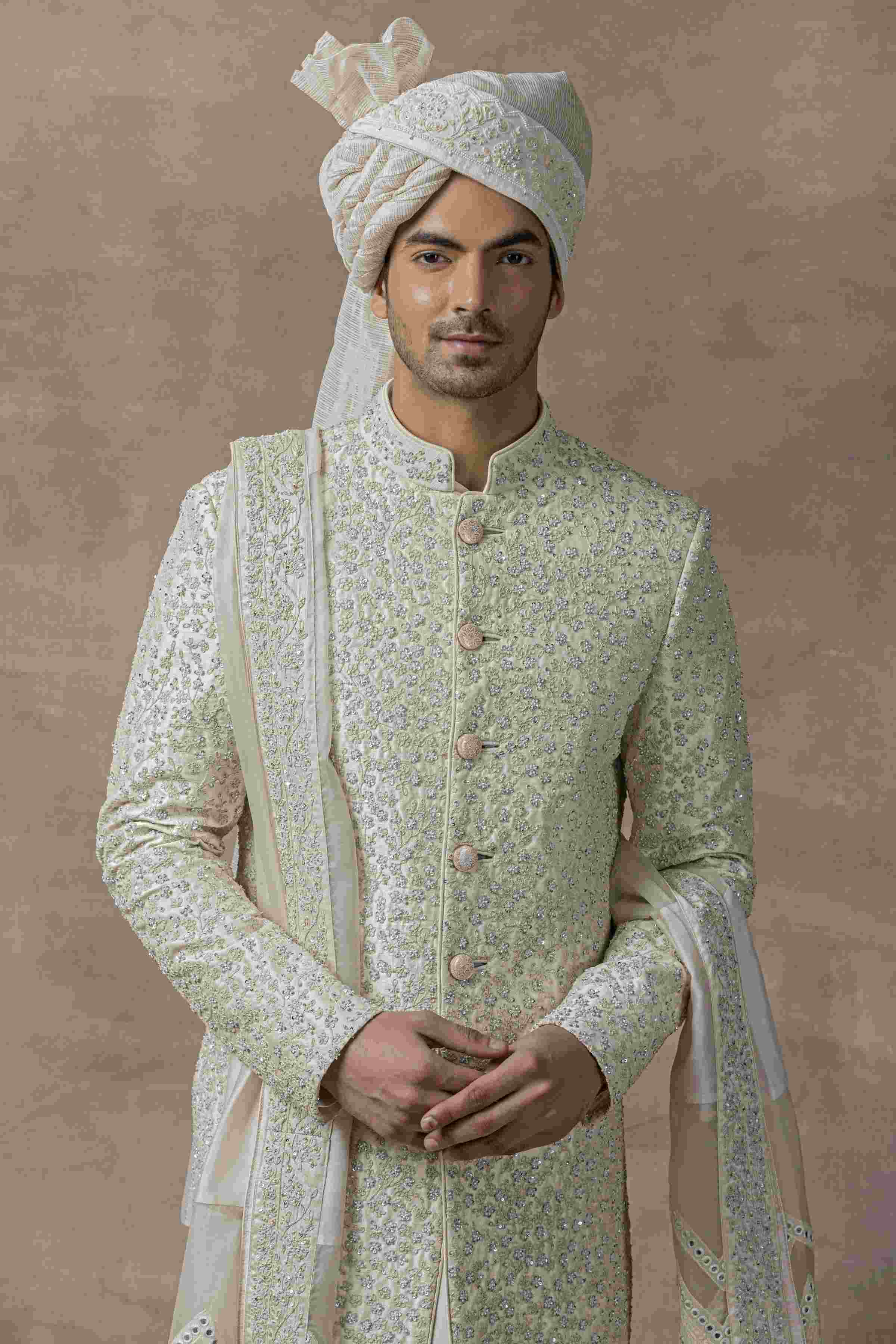 Ivory Sequin Work Sherwani