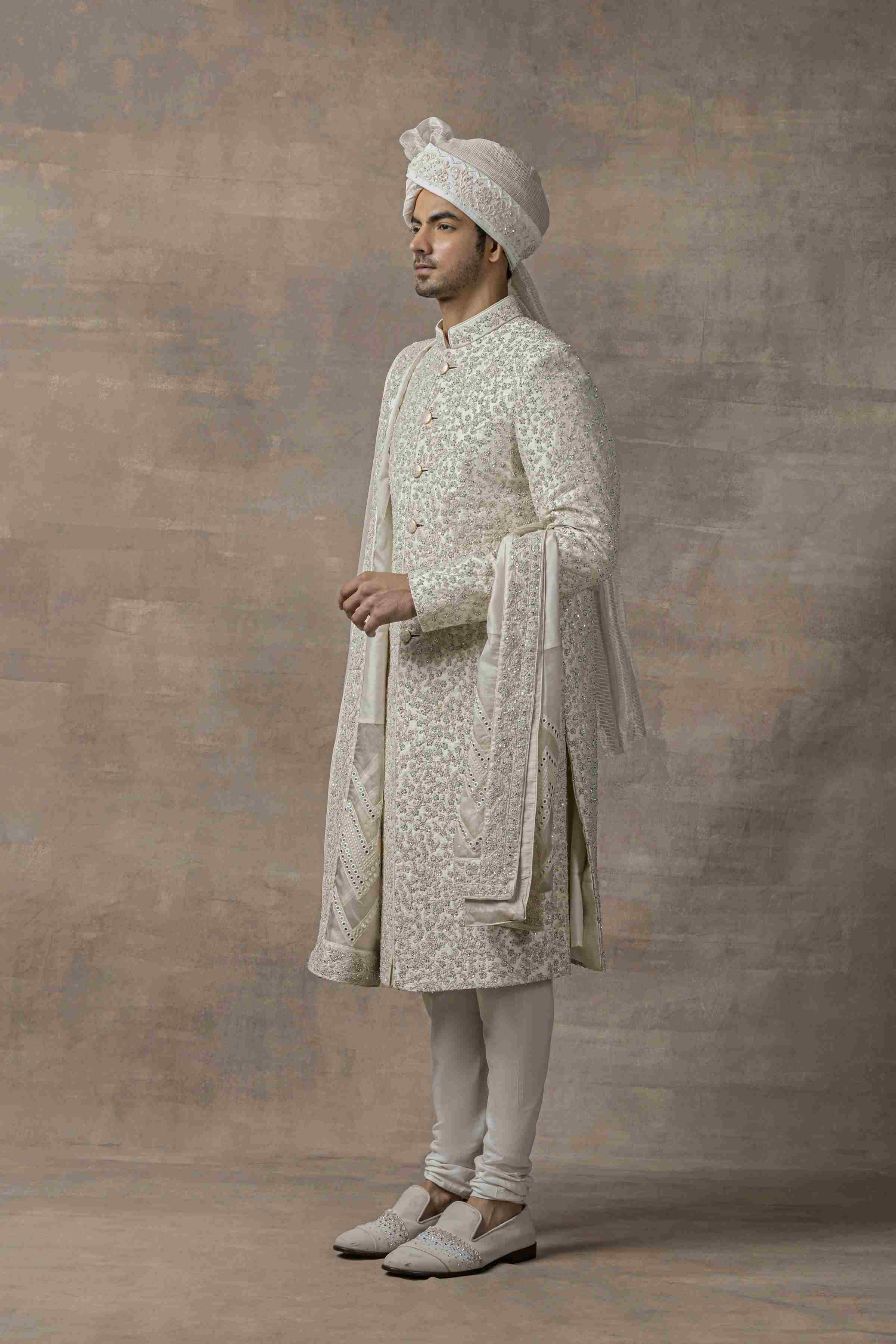 Ivory Sequin Work Sherwani