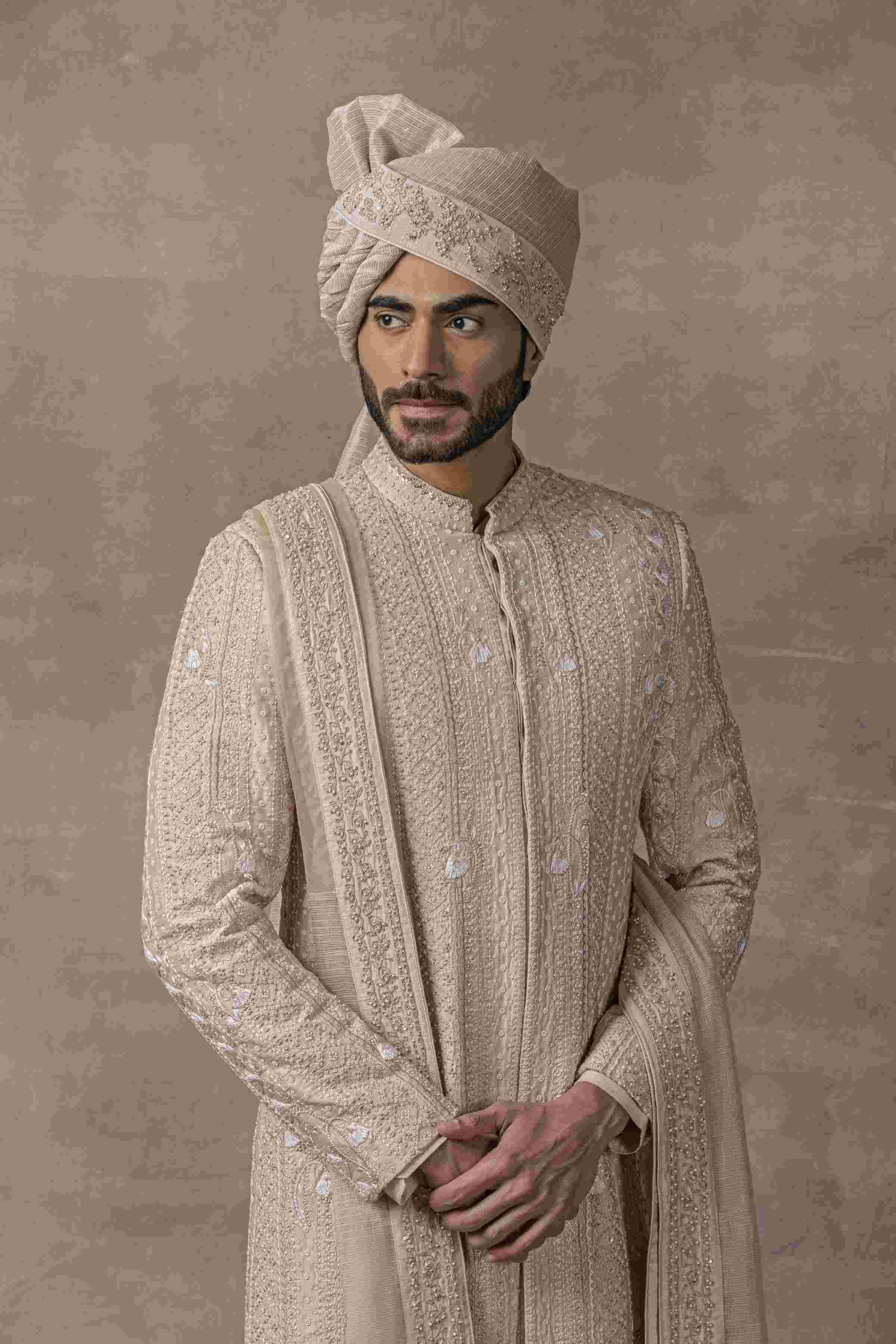 Dusty Rose Sherwani With Thread Work