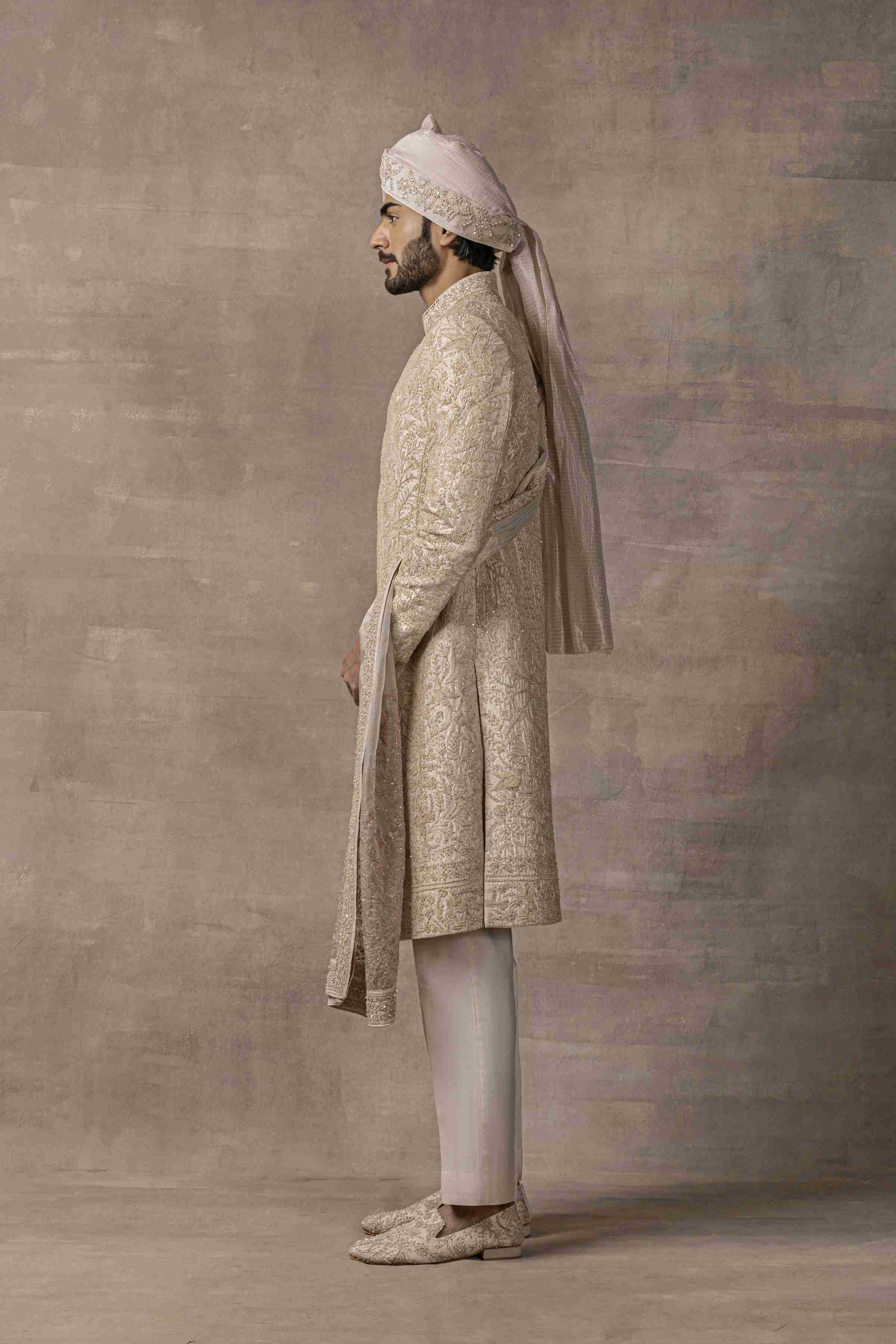 Rose Gold Sherwani Highlighted With Pearl And Thread Work