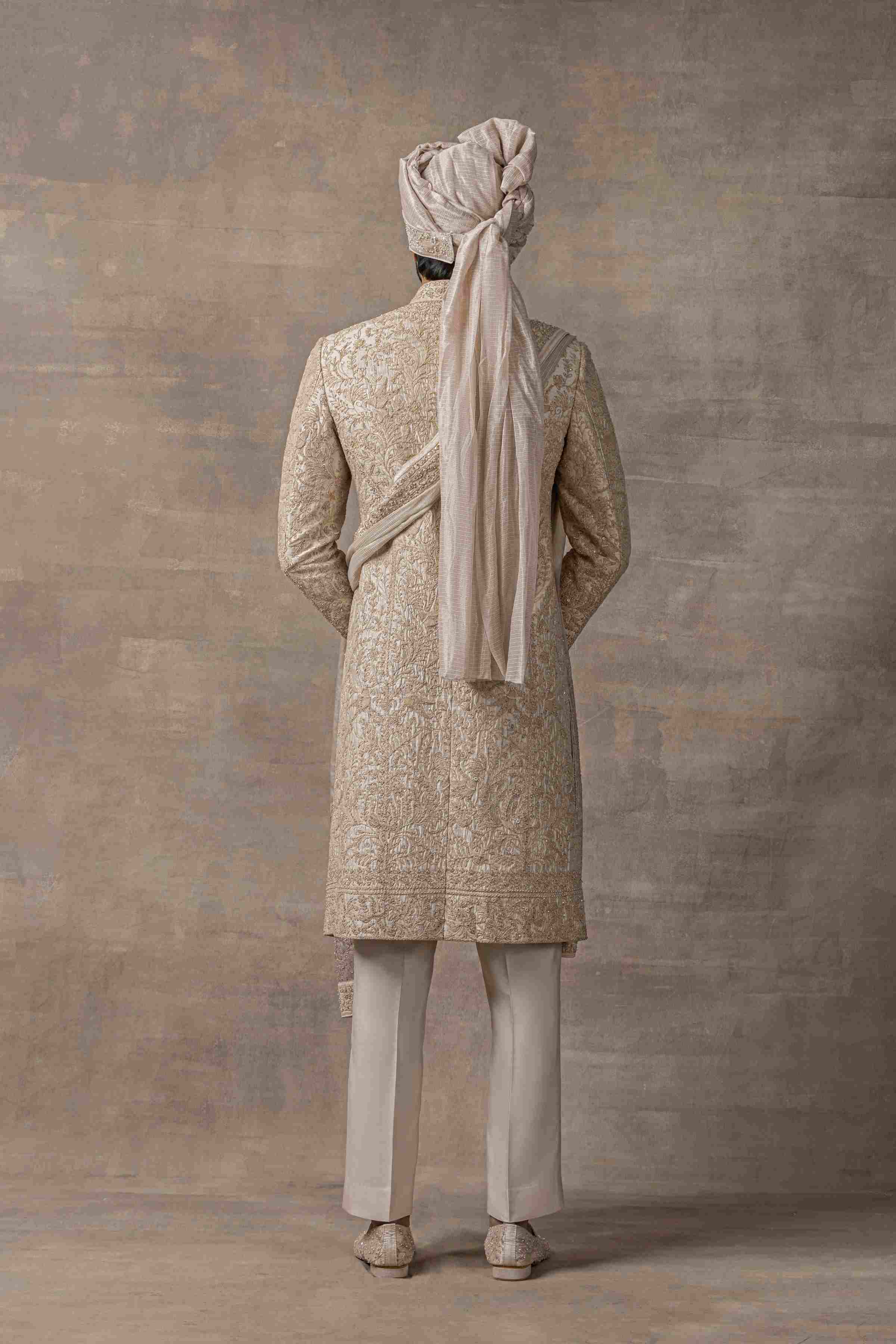 Rose Gold Sherwani Highlighted With Pearl And Thread Work