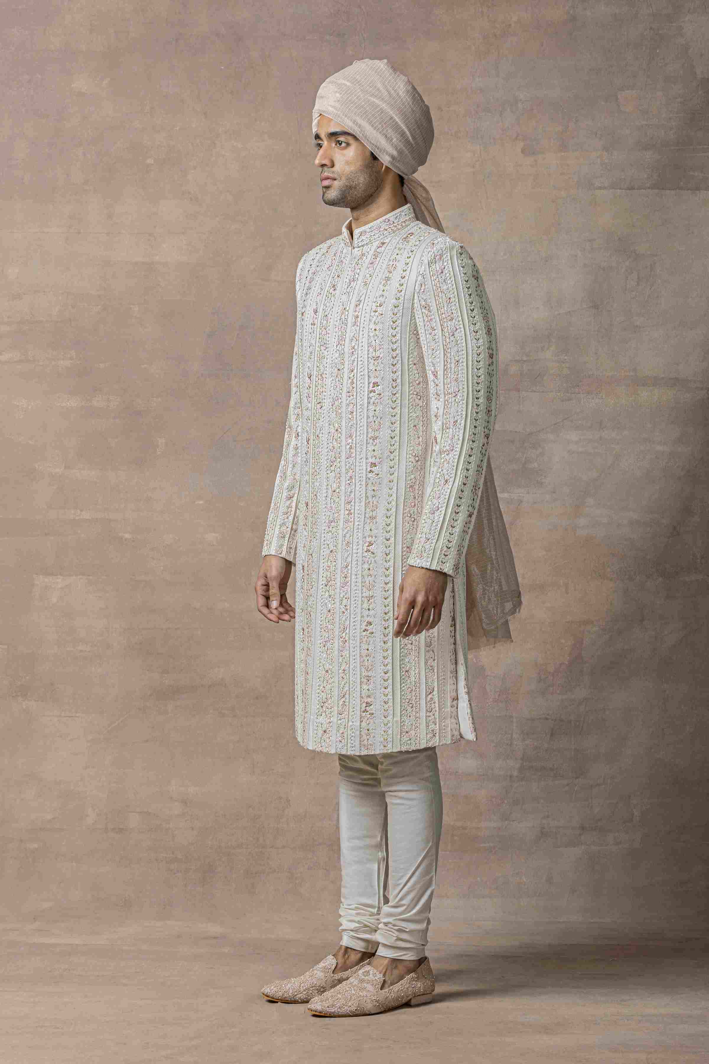 Ivory Sherwani Highlighted With Thread And Pearl Work