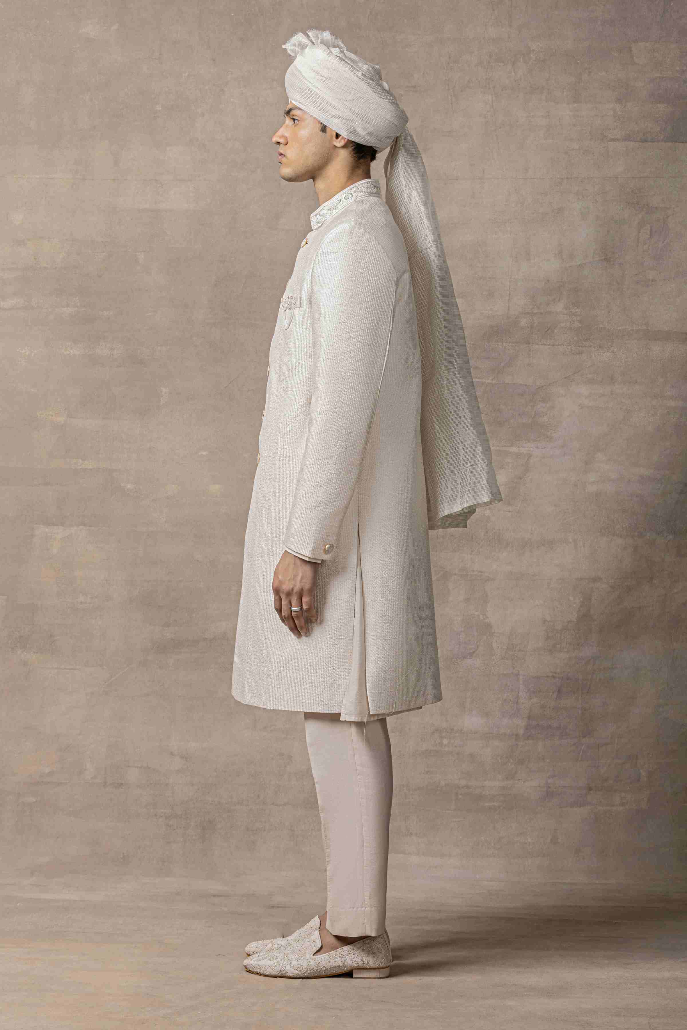 Rose Gold Sherwani Highlighted With Thread And Pearl