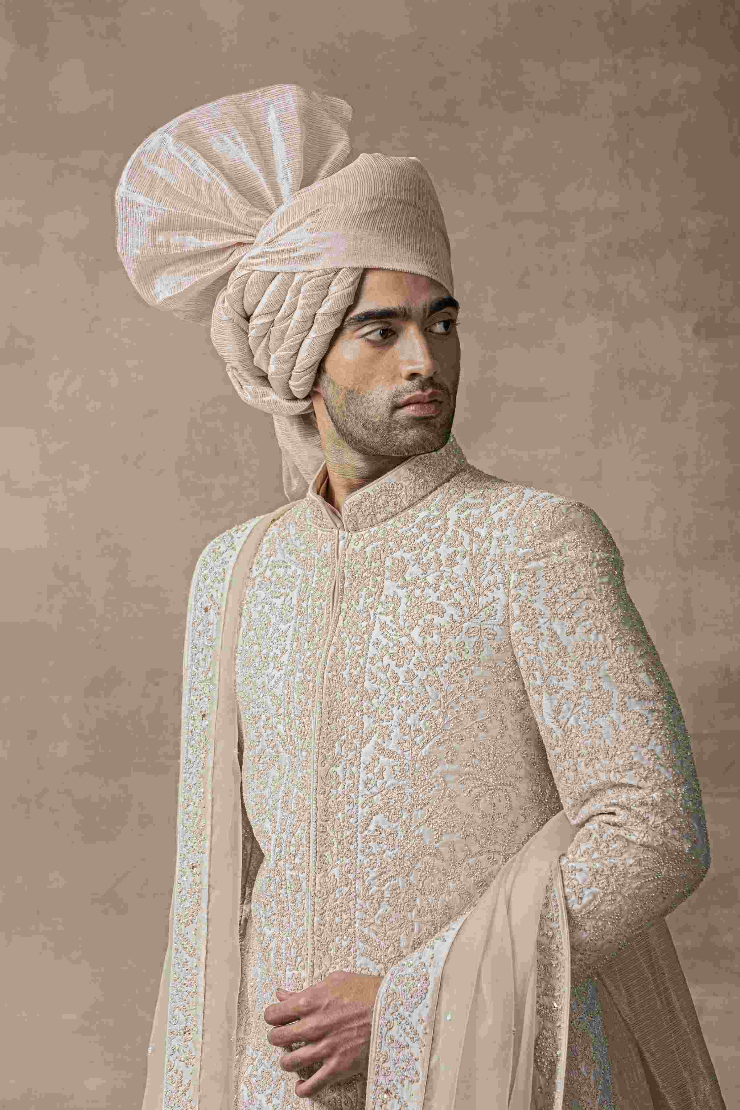 Dusty Rose Sherwani With Thread Work Highlighted With Pearl And Sequin