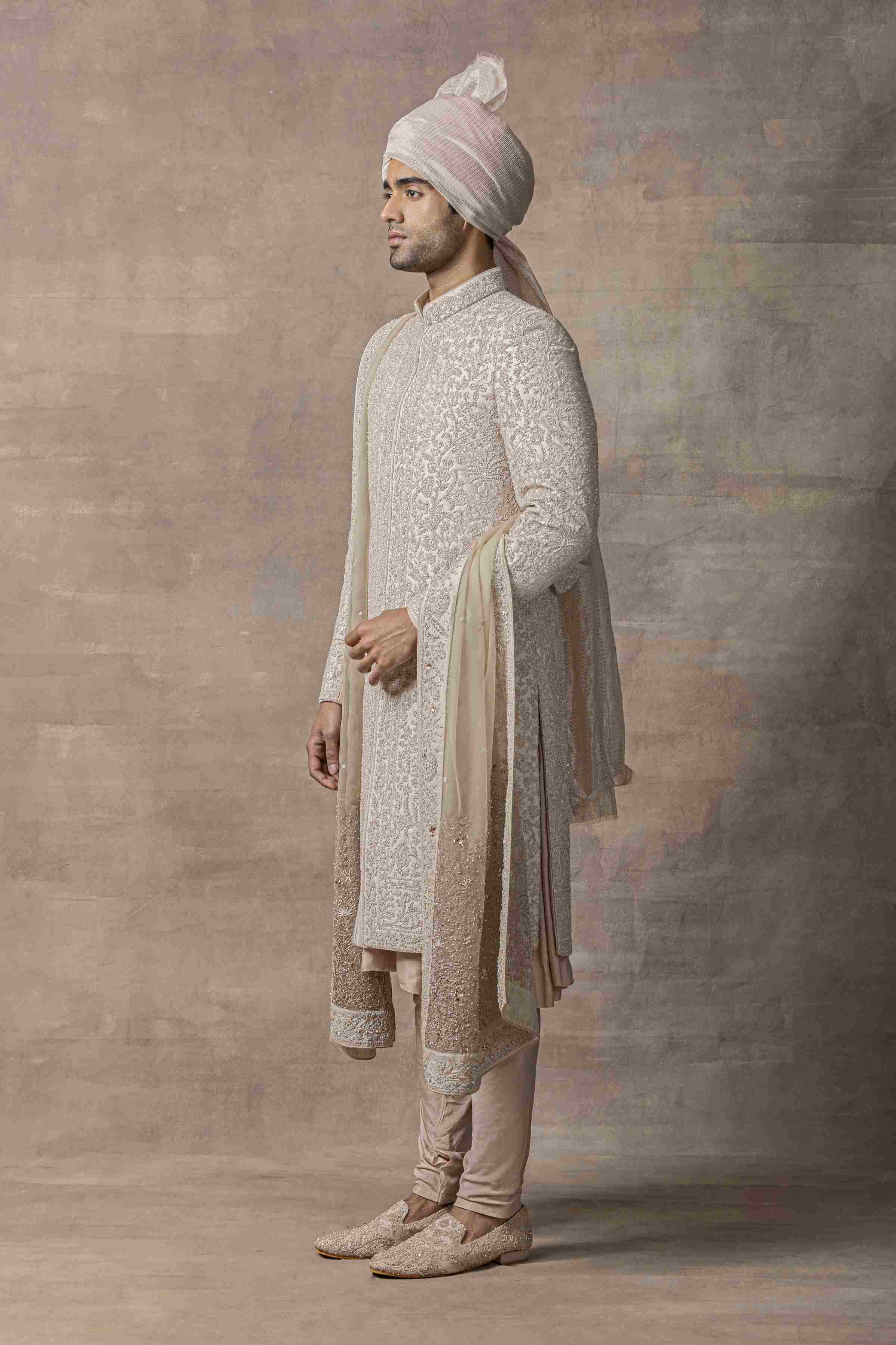 Dusty Rose Sherwani With Thread Work Highlighted With Pearl And Sequin