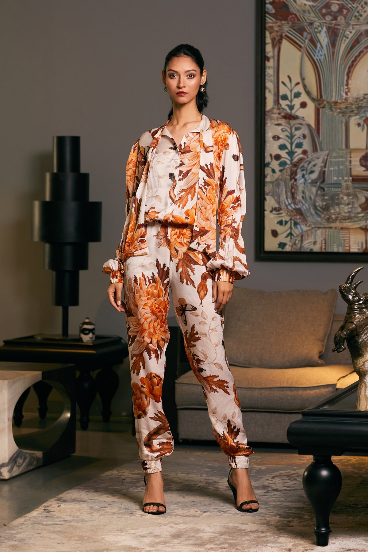 Goe Snake Printed Pleated Co-Ord Set (C)