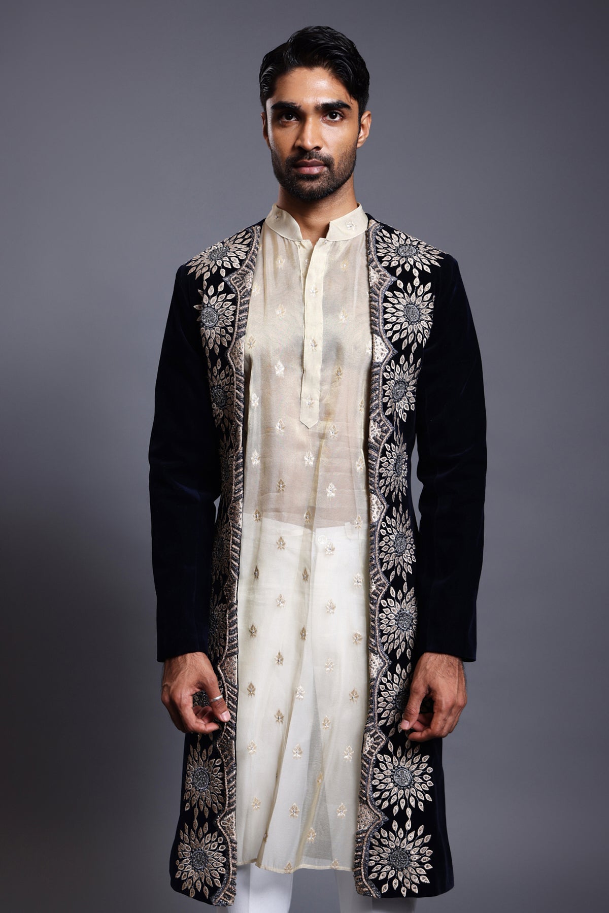 Cf Open Sherwani Navy