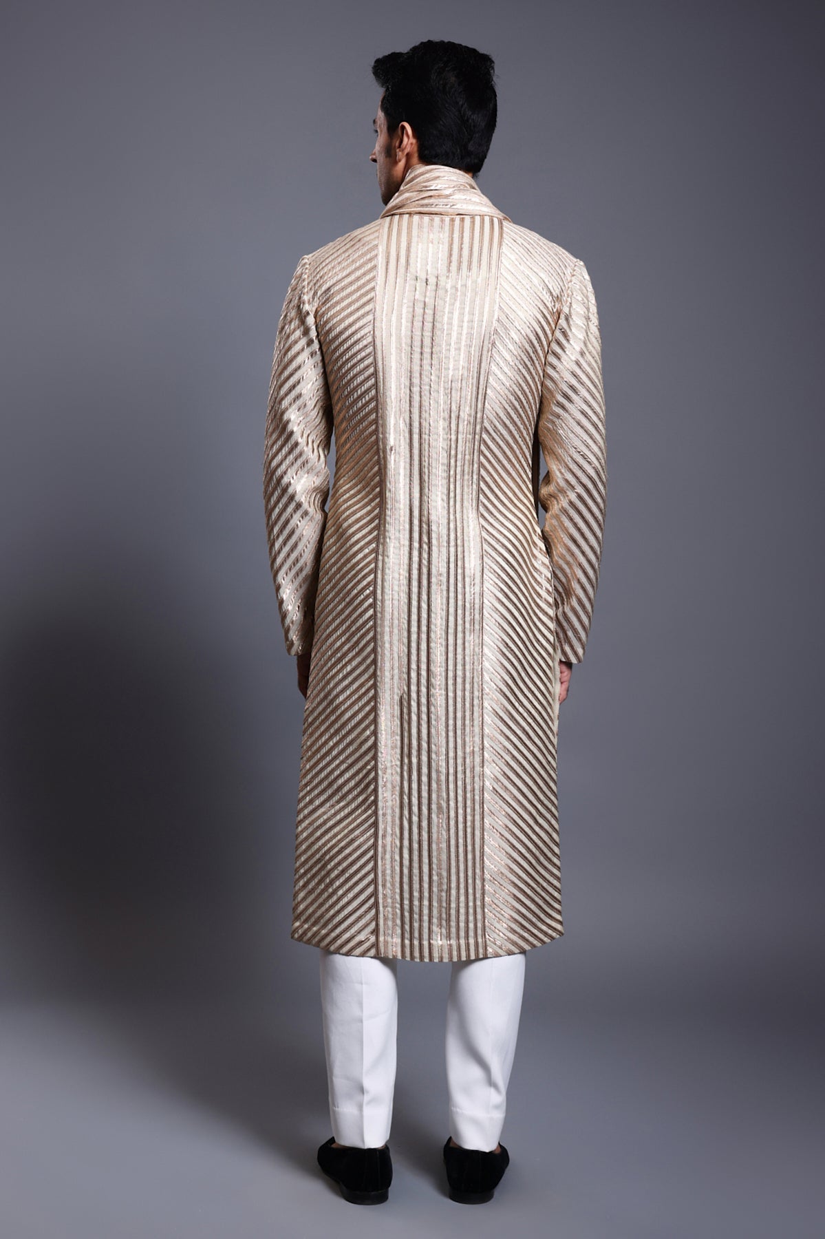 Cf Strip Work Rope Kurta Gold