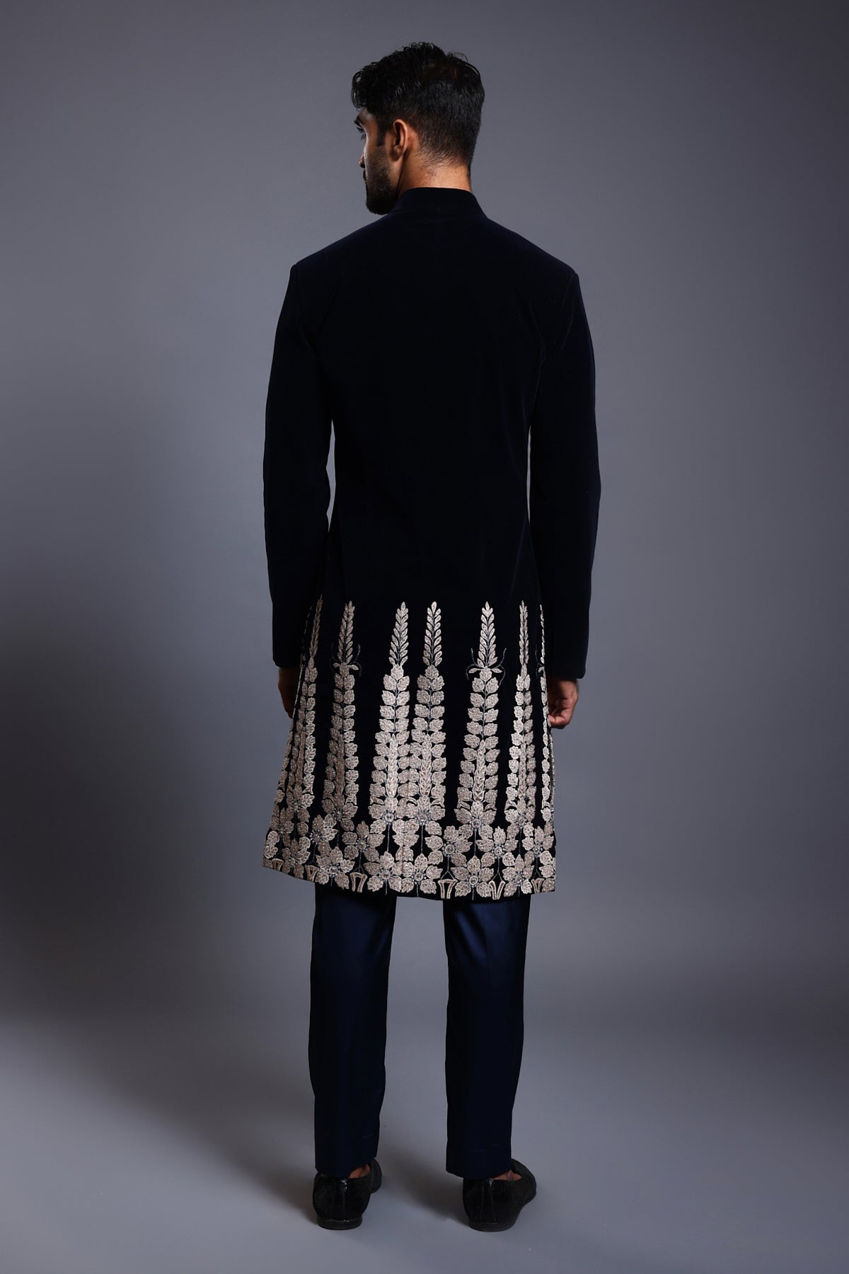 Cf Floral Sherwani Navy