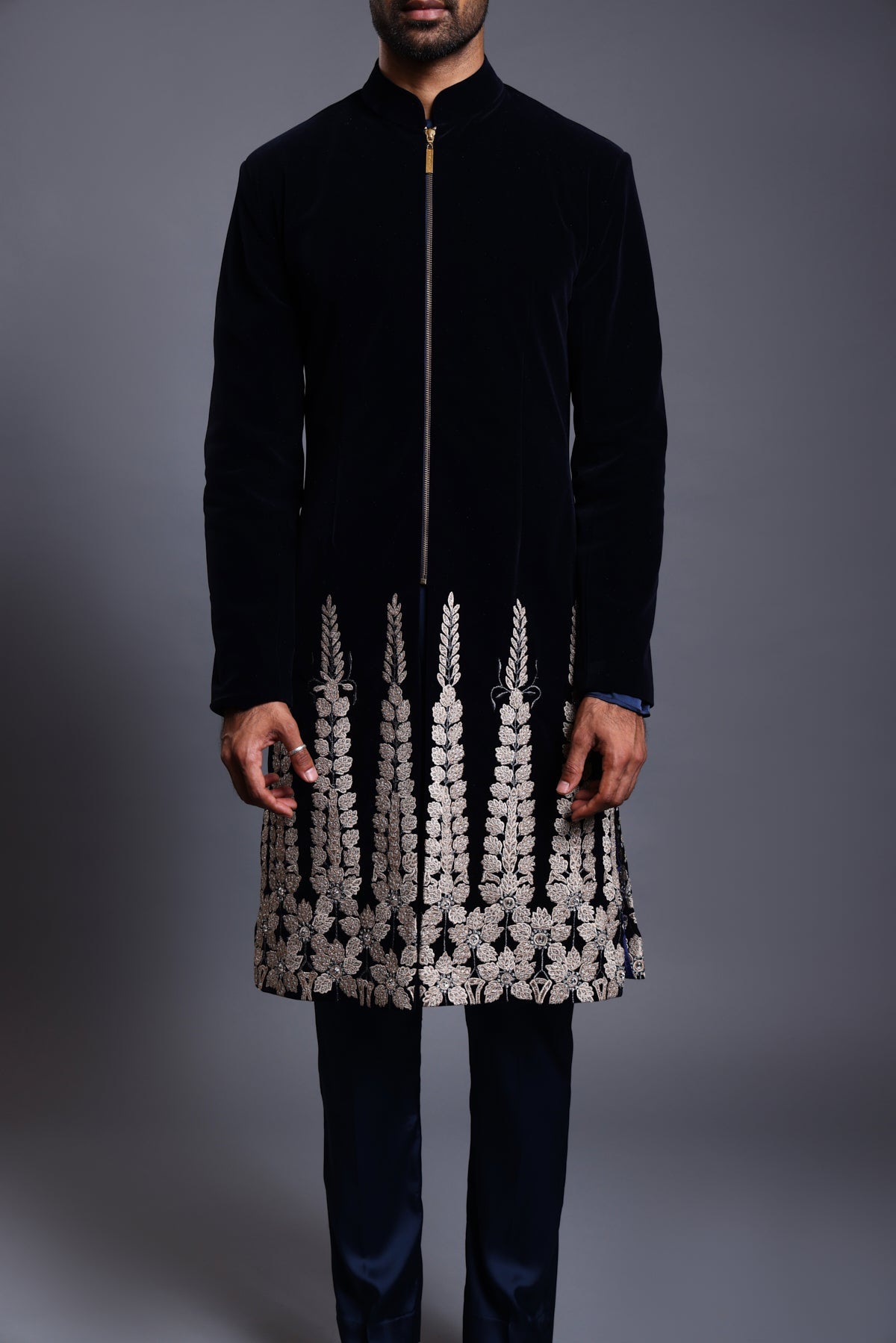 Cf Floral Sherwani Navy