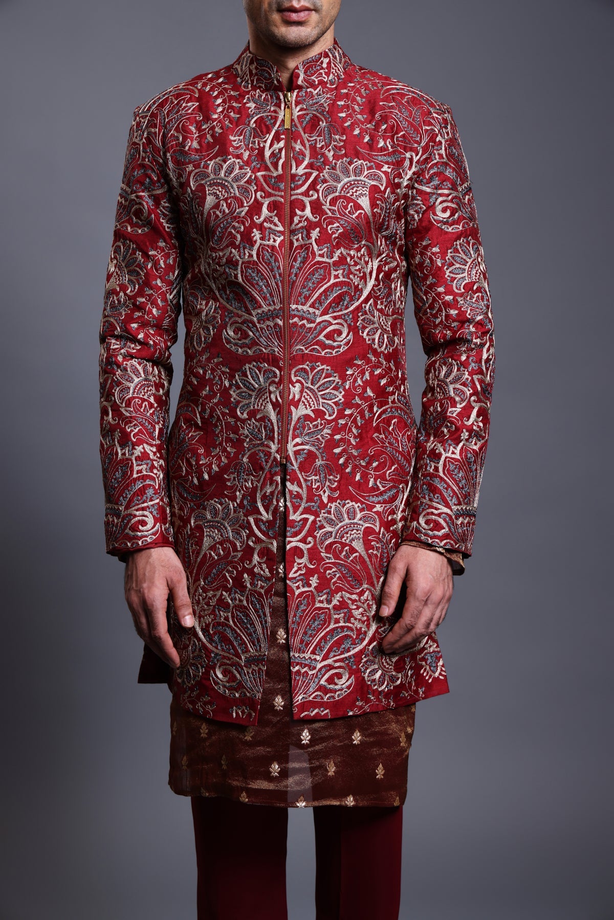 Cf Aari Sherwani Maroon