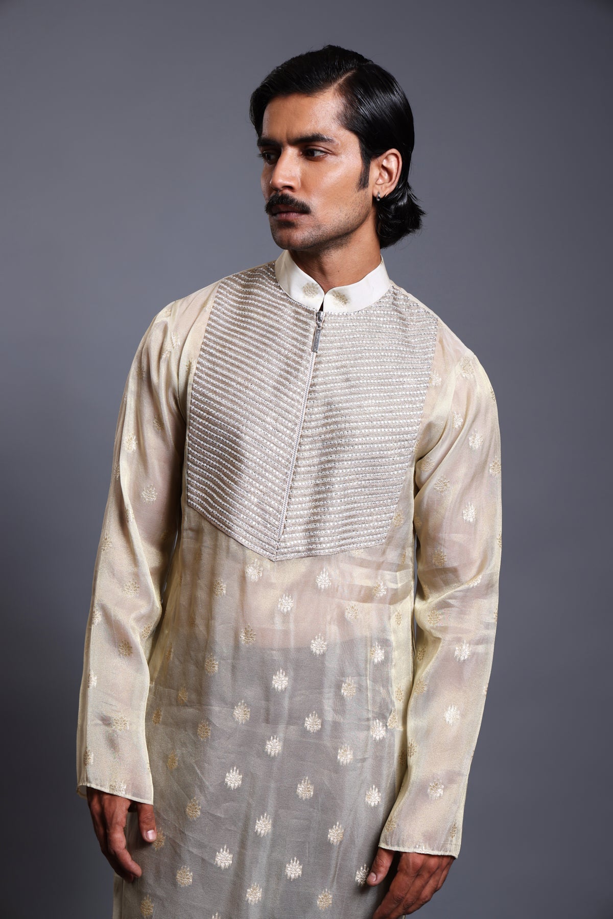 Cf Crystal Yoke Kurta Ivory