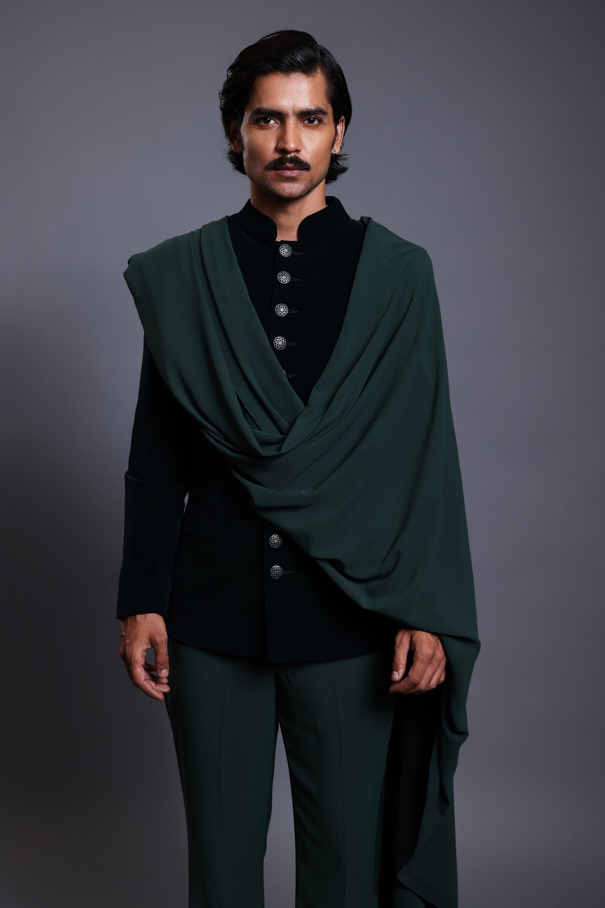 Cf Draped Bandhgala Emerald