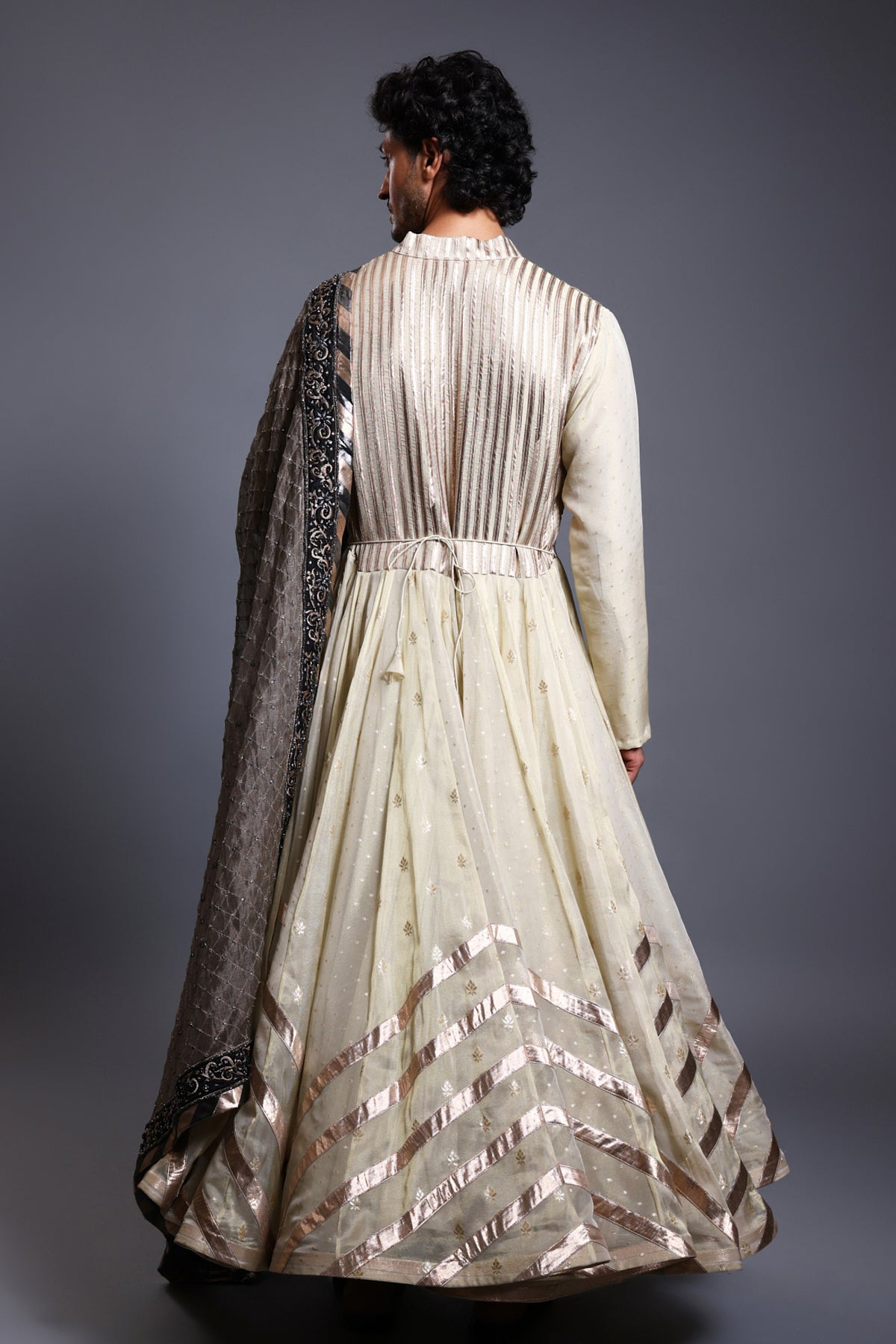 Cf Chevron Anarkali Ivory