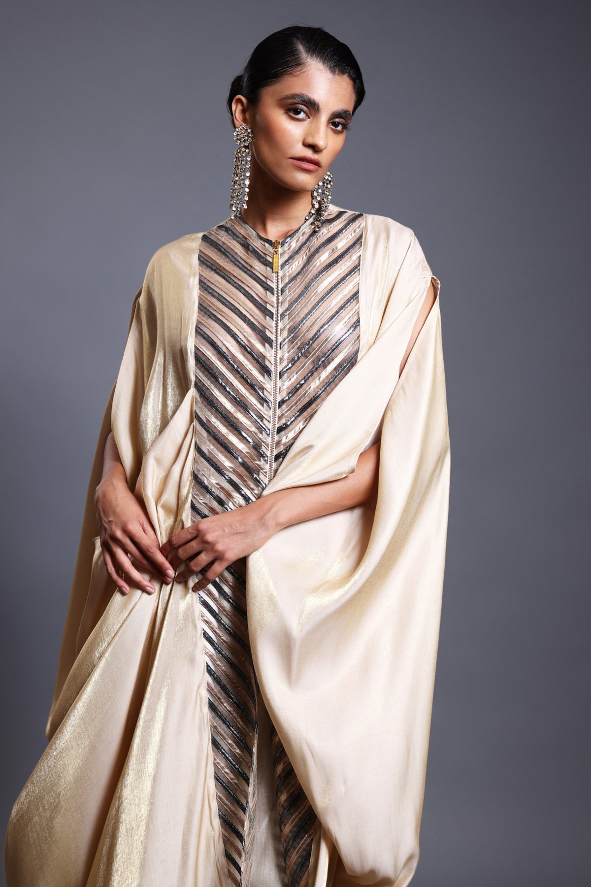 Cf Pleated Drape Kaftaan Ivory