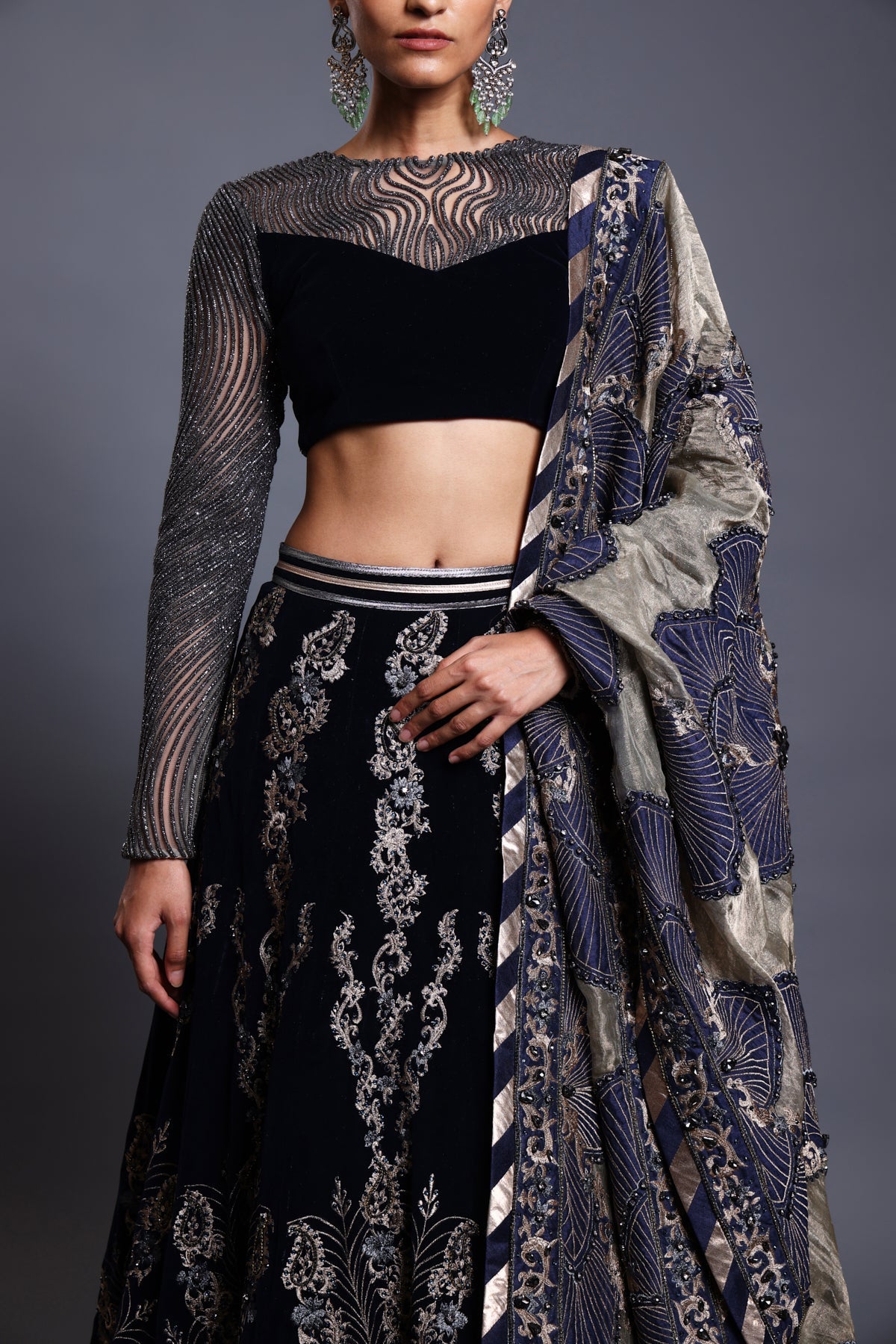 Cf Applique Lehenga Navy