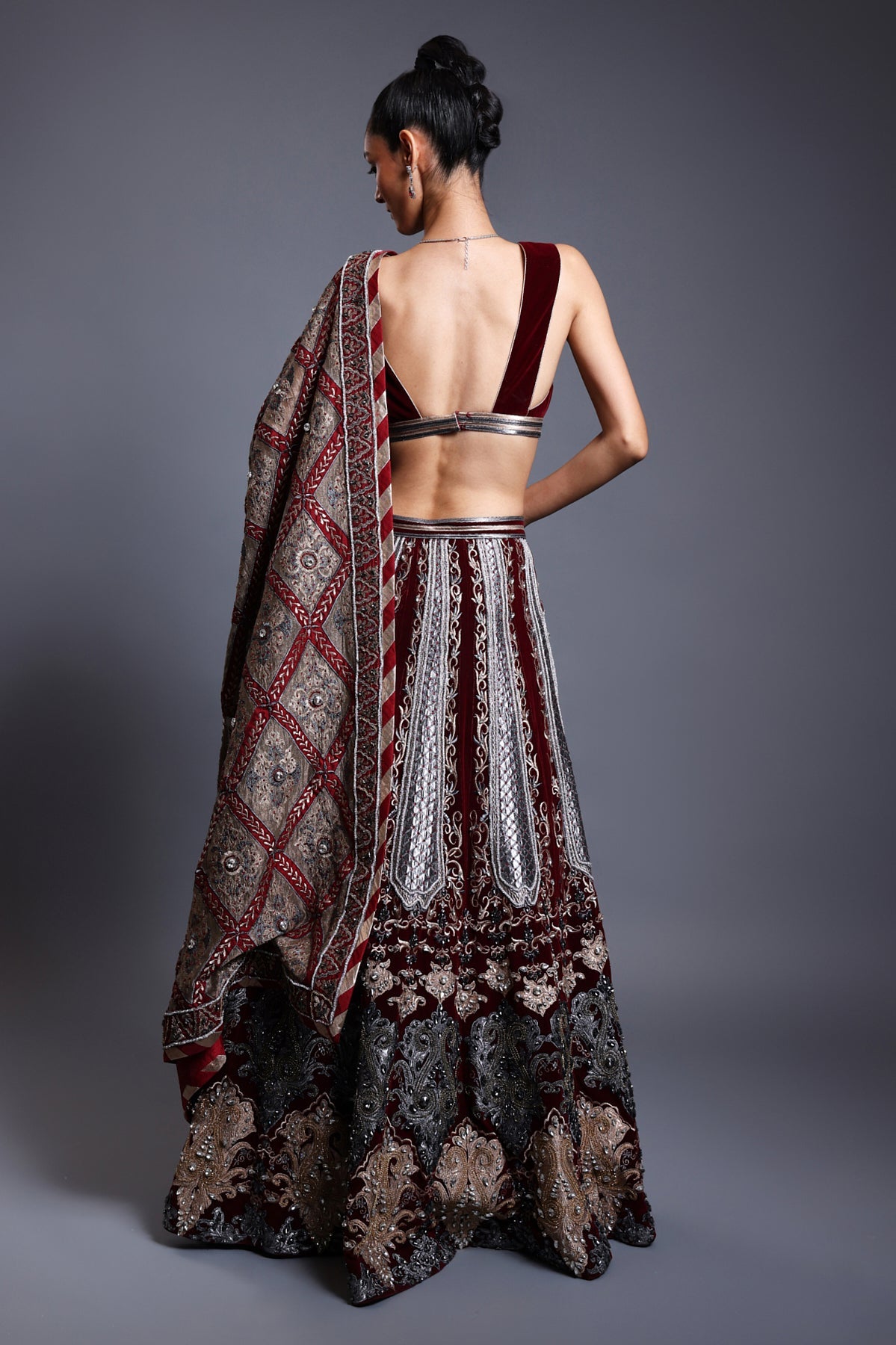 Cf Applique Lehenga Maroon