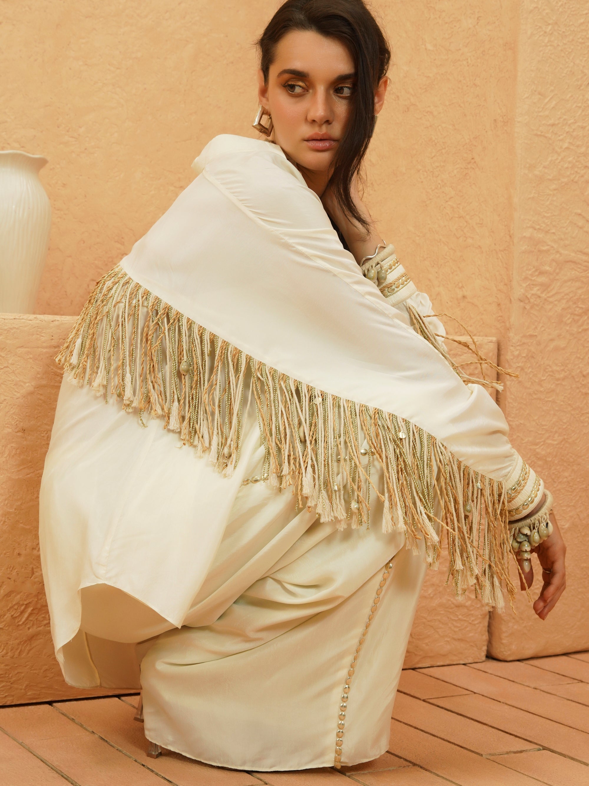 Samira Beige Tasseled Co-Ord Set
