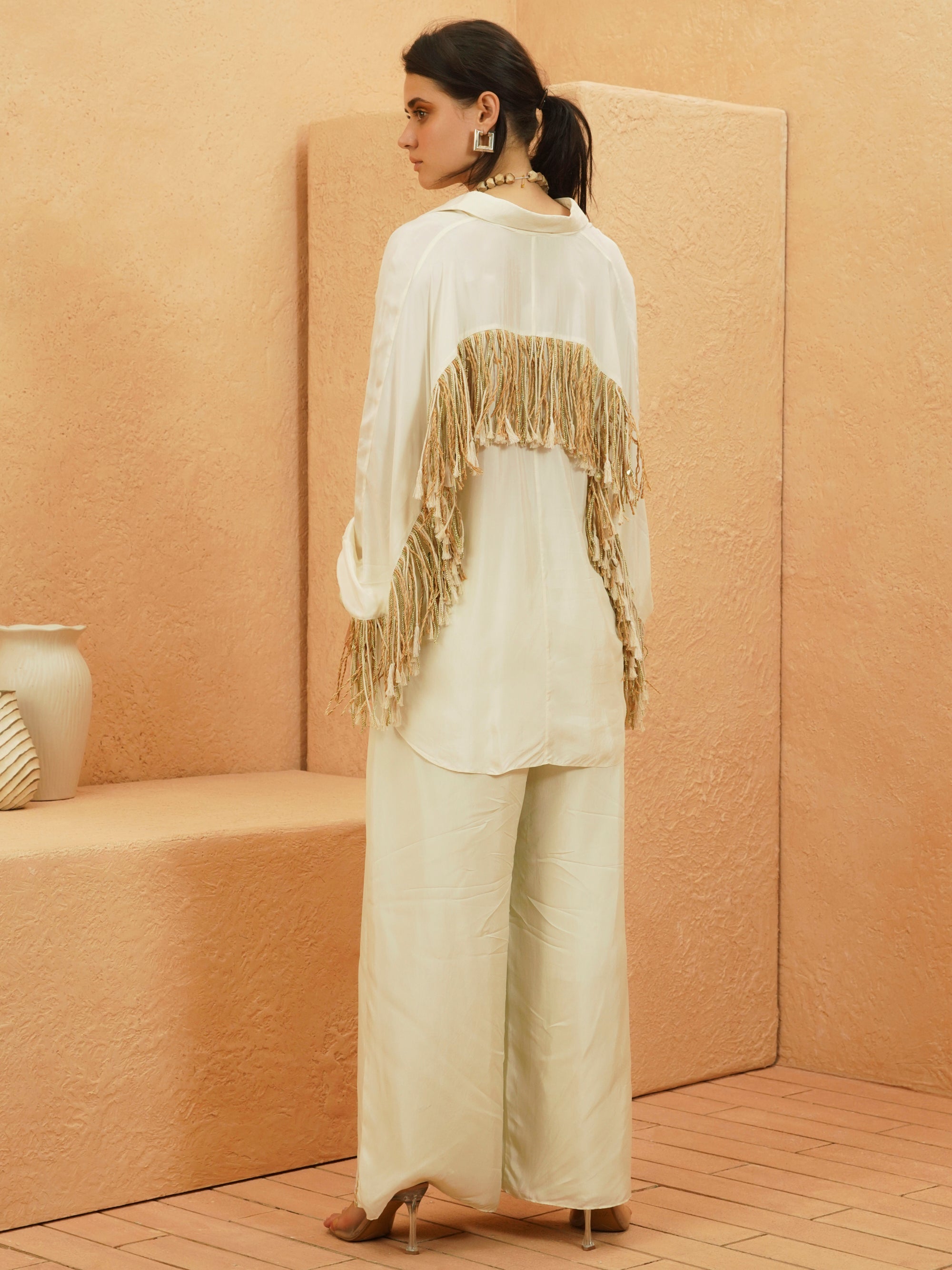 Samira Beige Tasseled Co-Ord Set