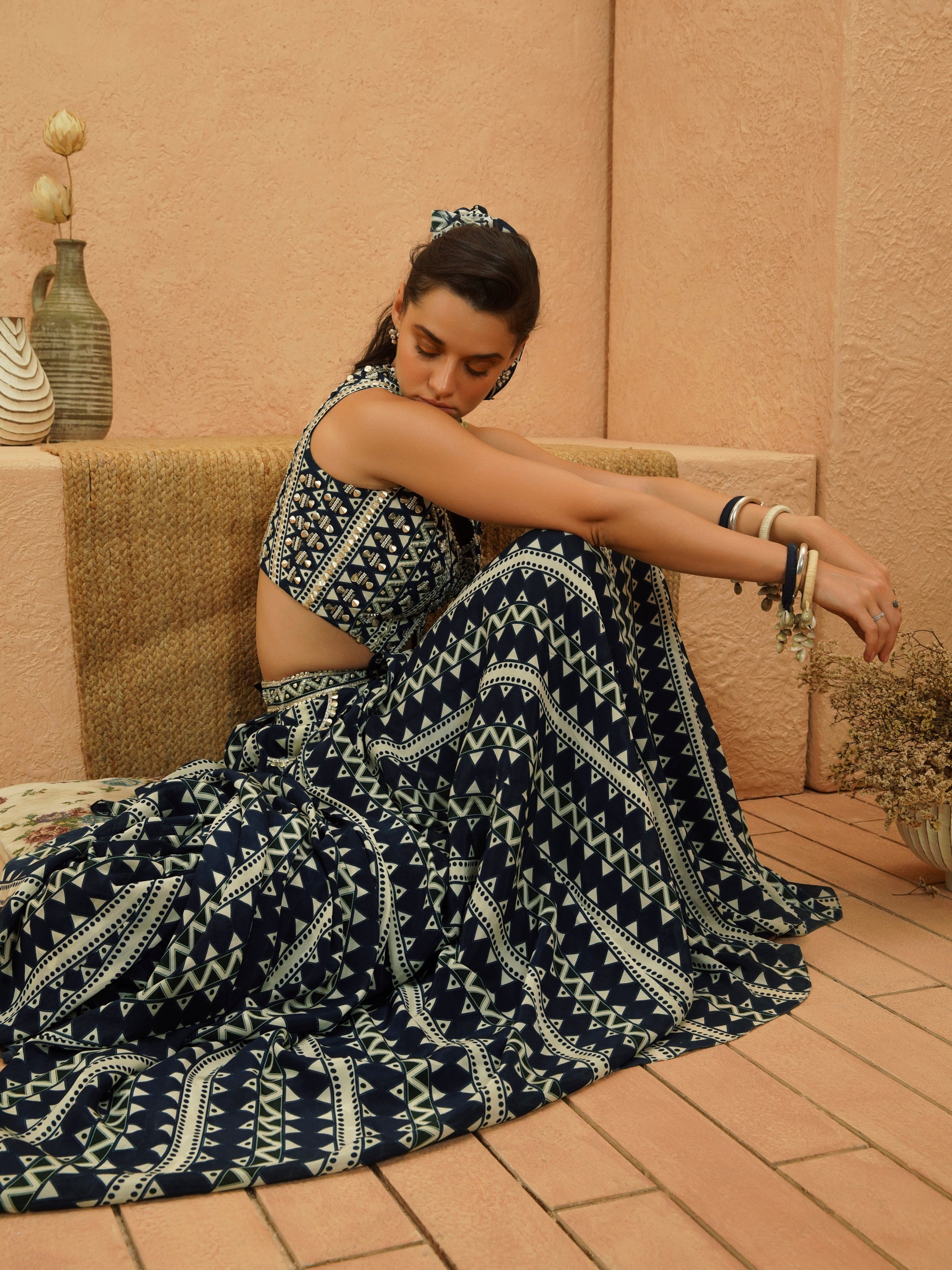 Zuri Embellished Crop Top And Pleated Skirt Set