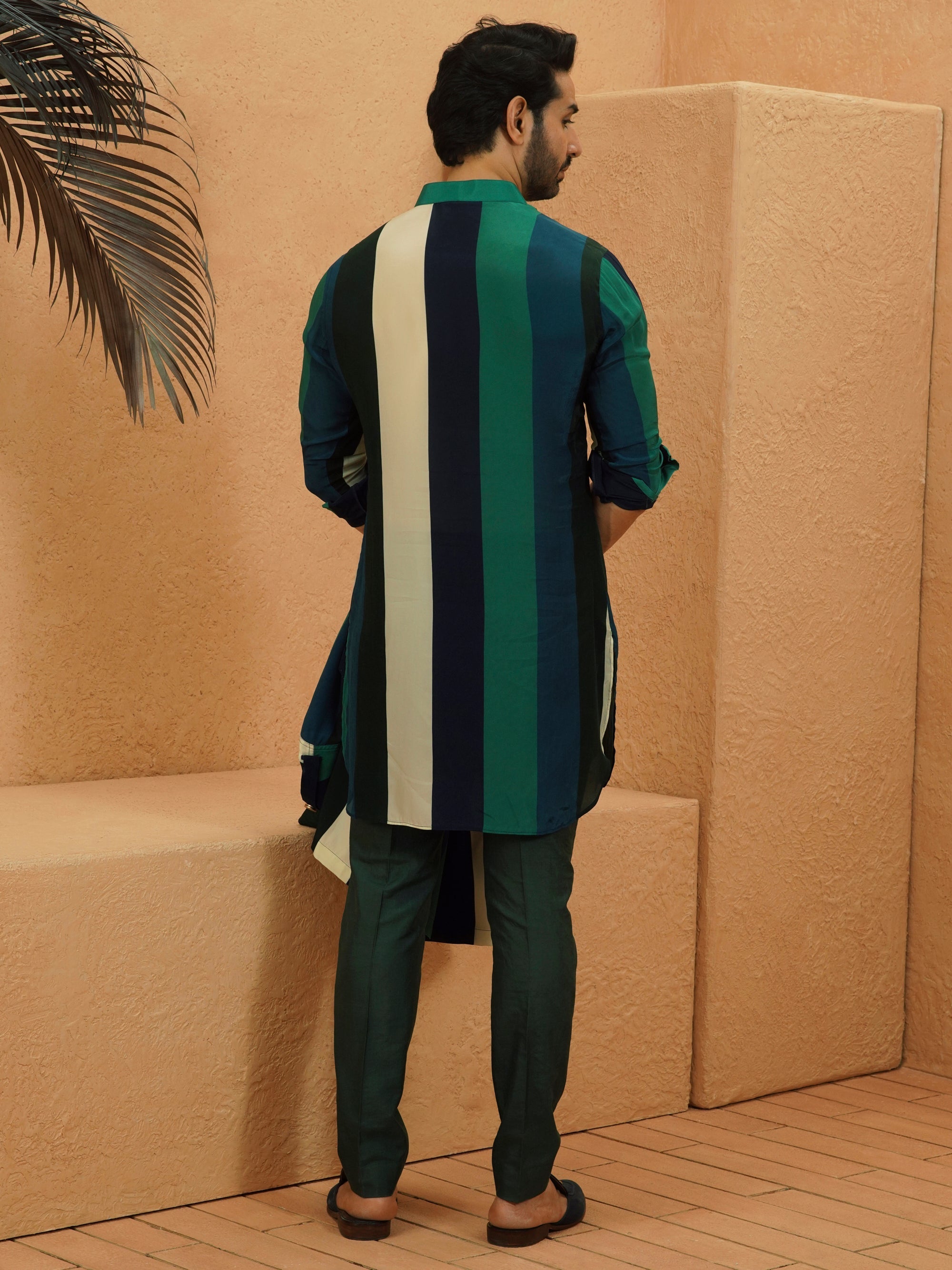 Harir Stripe Roll Up Kurta