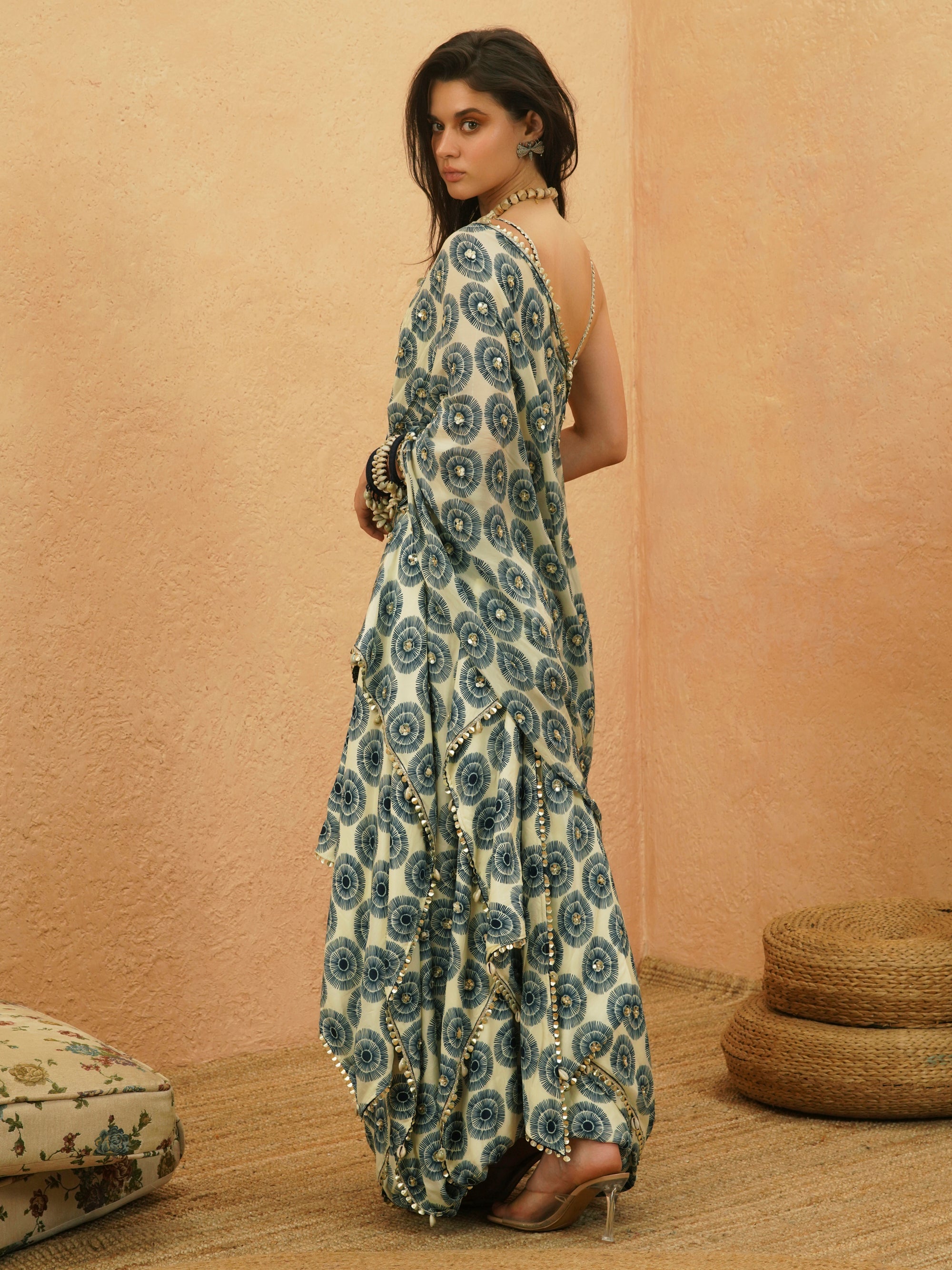 Zayan Embellished Drape Saree With Metallic Bustier