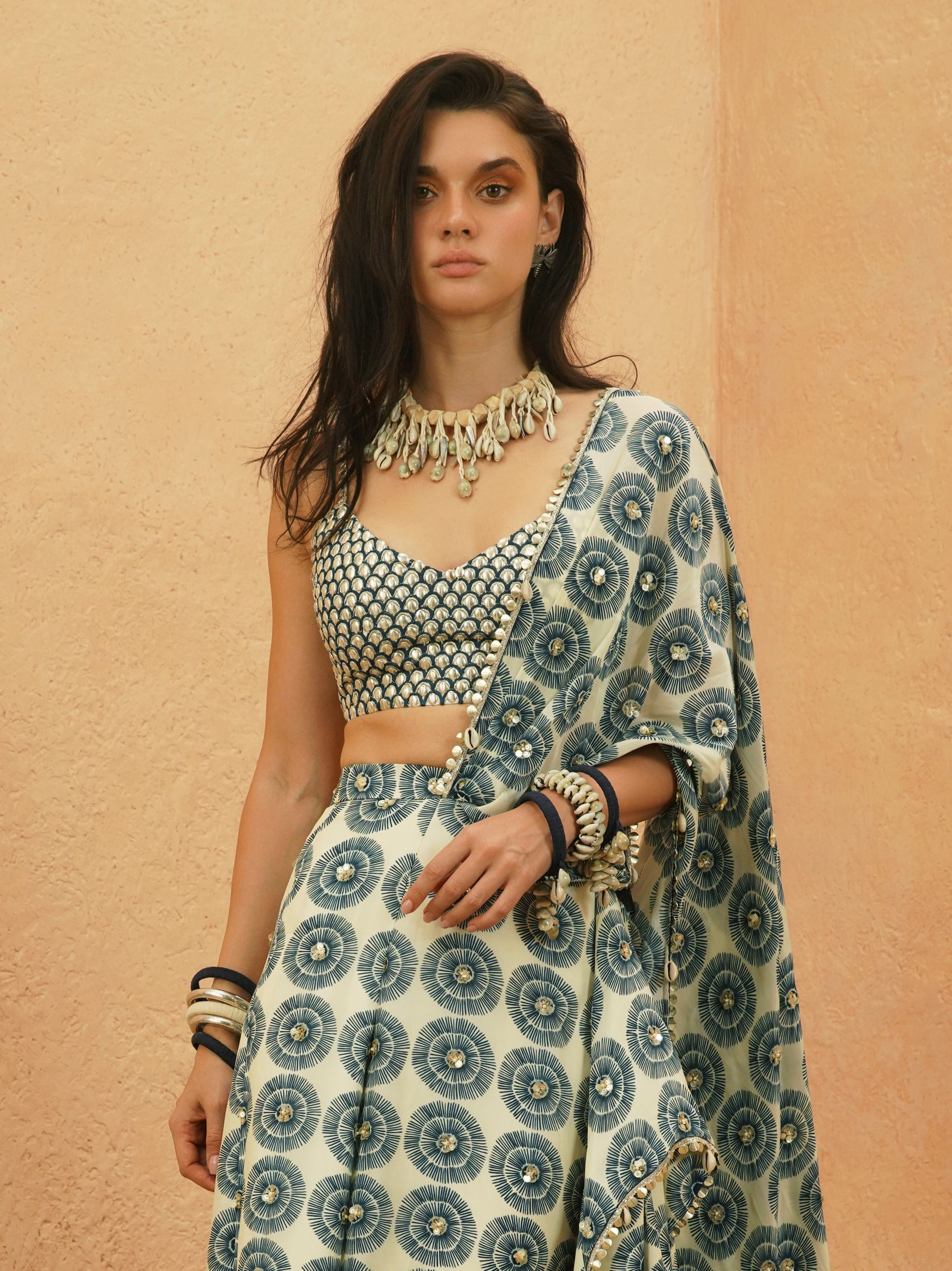Zayan Embellished Drape Saree With Metallic Bustier
