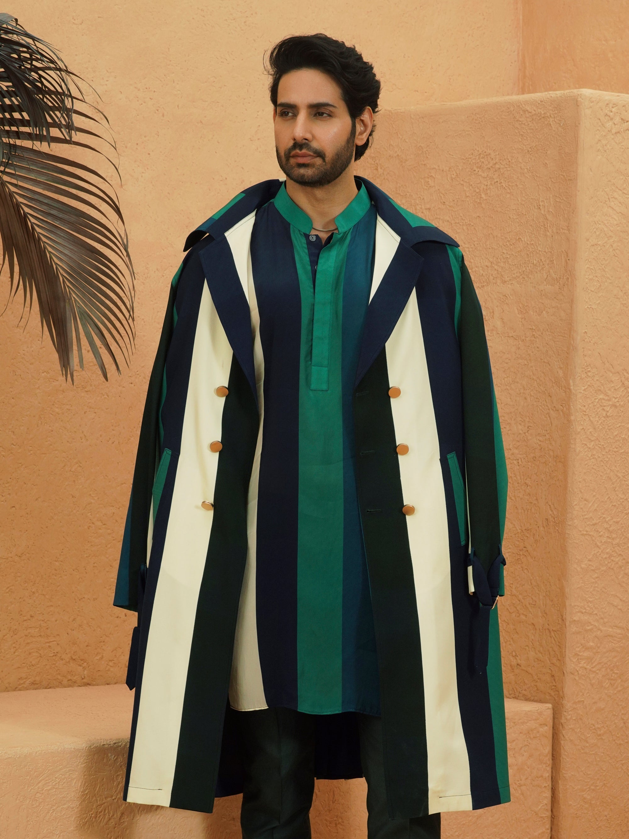 Zia Stripe Trench Coat Multi-Colored